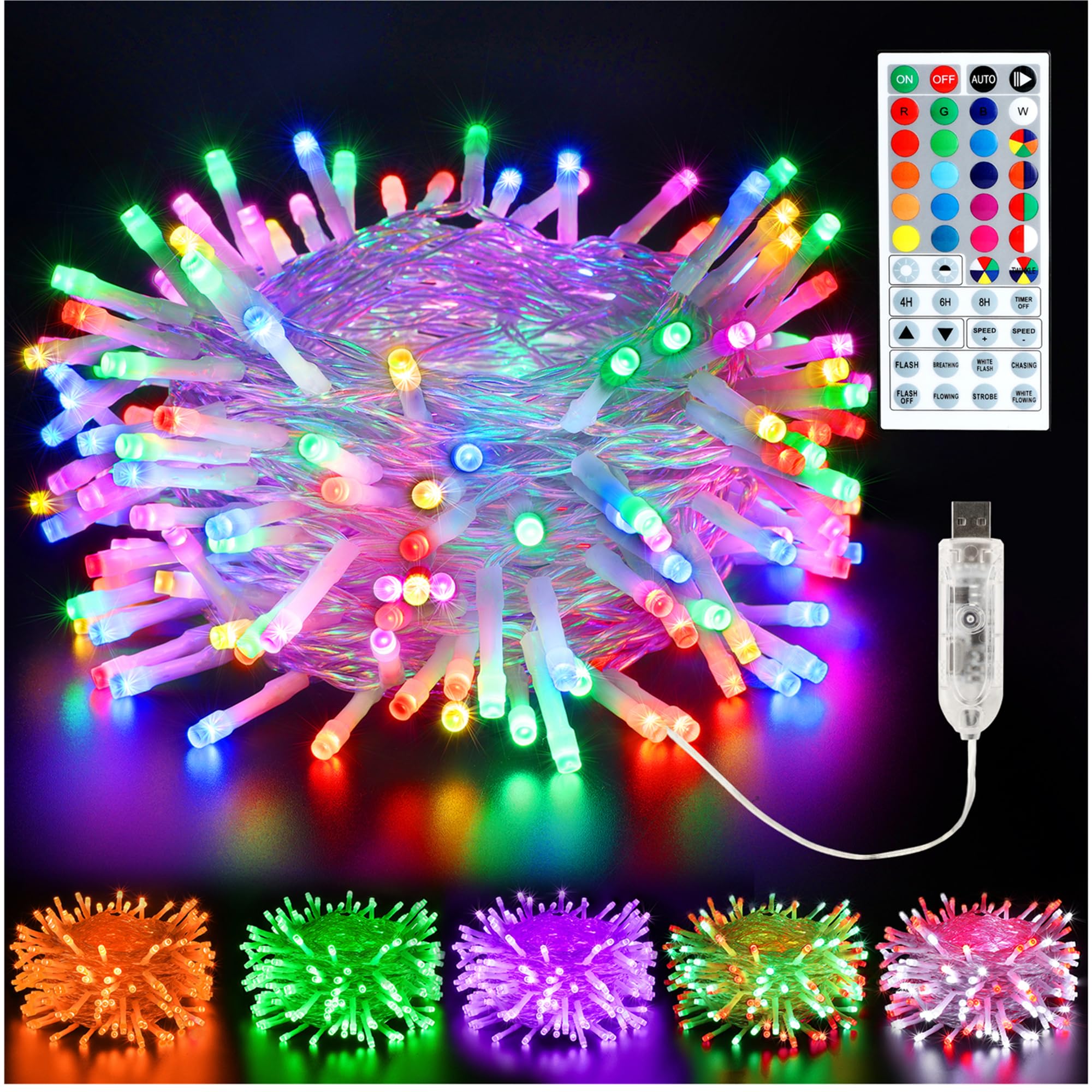 BrizLabs Luces de Navidad para Interior, 10M 100 LED USB Guirnalda Luces Exterior Colores de Cambian RGB Decoración de Navideña Impermeable con Remoto para Jardín Árbol Habitación Fiesta Halloween