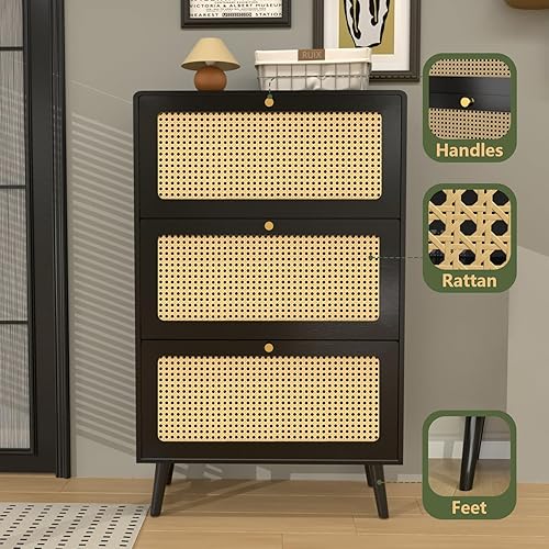 Miniatura 6 de Zapatero con 3 cajones abatibles, armario de almacenamiento de zapatos para entrada, armario de zapatos de madera con ajuste de 2 posiciones, panel