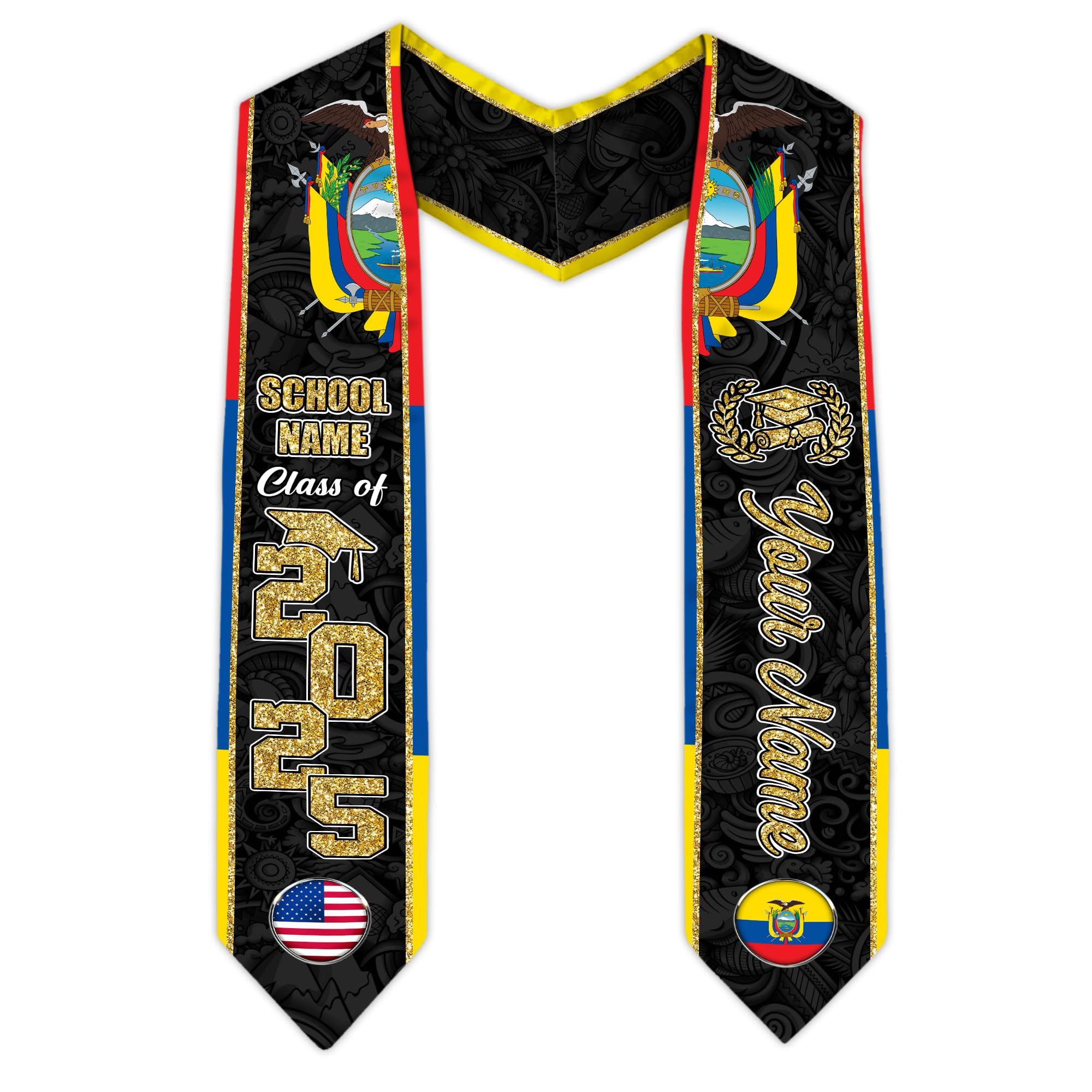 MonkeyVan Ecuador Graduation Stole, Ecuadorians American Flag Graduation Sash 2025, Ecuadorians Graduation Sash Style 13