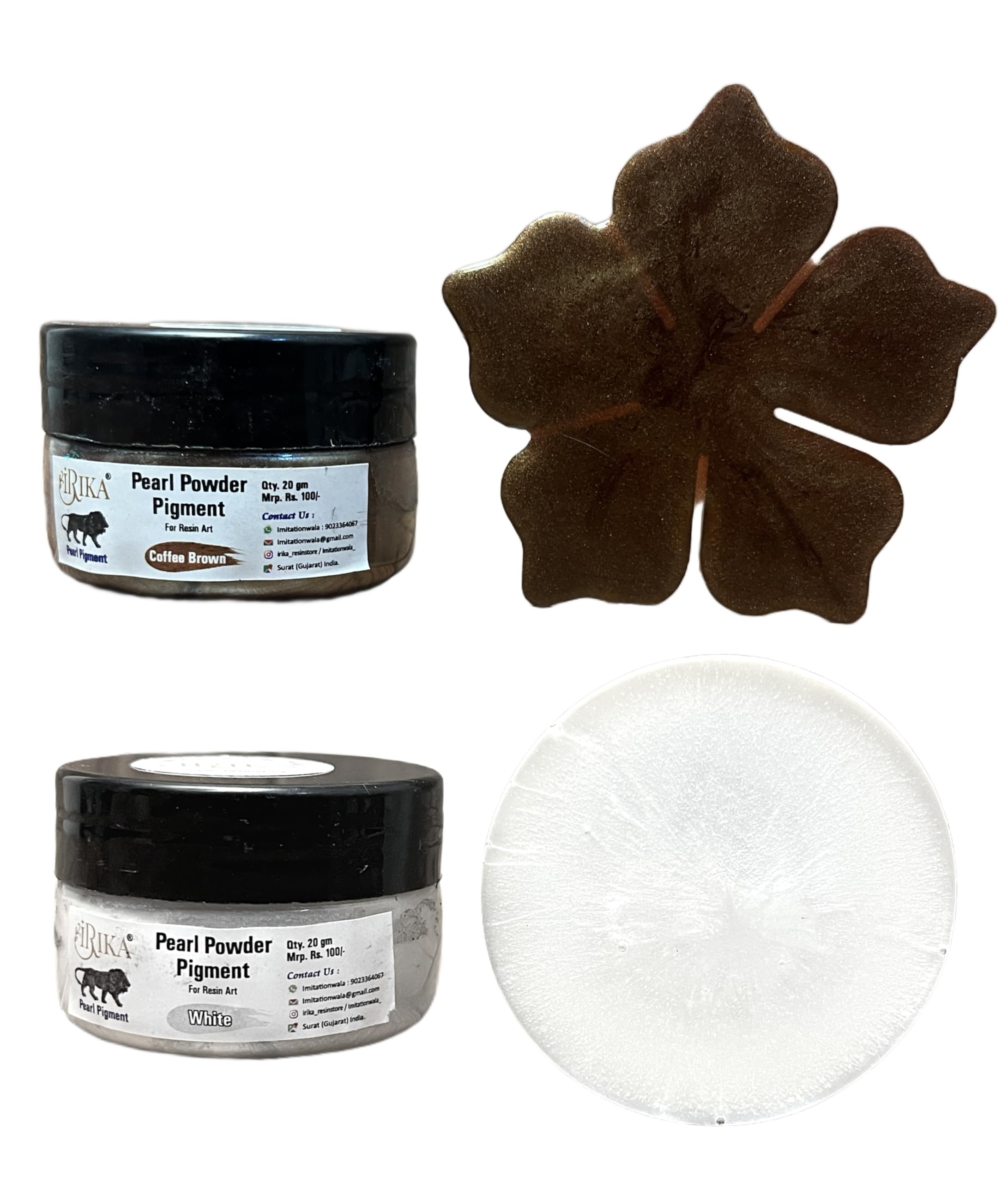 IRIKA Coffee Brown & White Shade Pearl/Mica Powder Pigment for Resin Art and Craft (20g Each) - Non-Toxic, Skin-Safe, Multi-Use-image-3