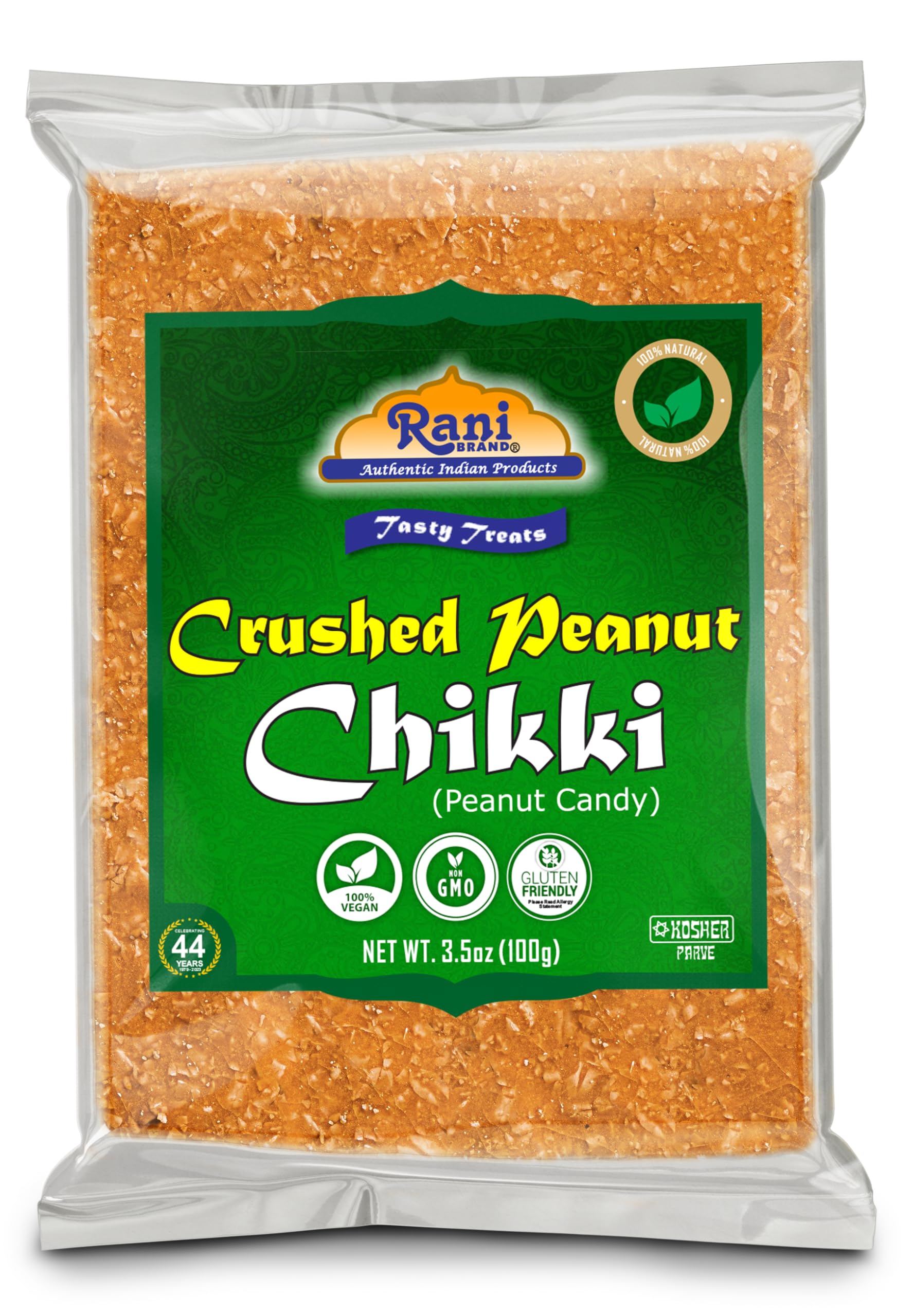 Rani Crushed Peanut Chikki (Brittle Candy) 3.5oz (100g) x Pack of 2 ~ All Natural | Vegan | No colors | Gluten Friendly | Kosher | Indian Origin