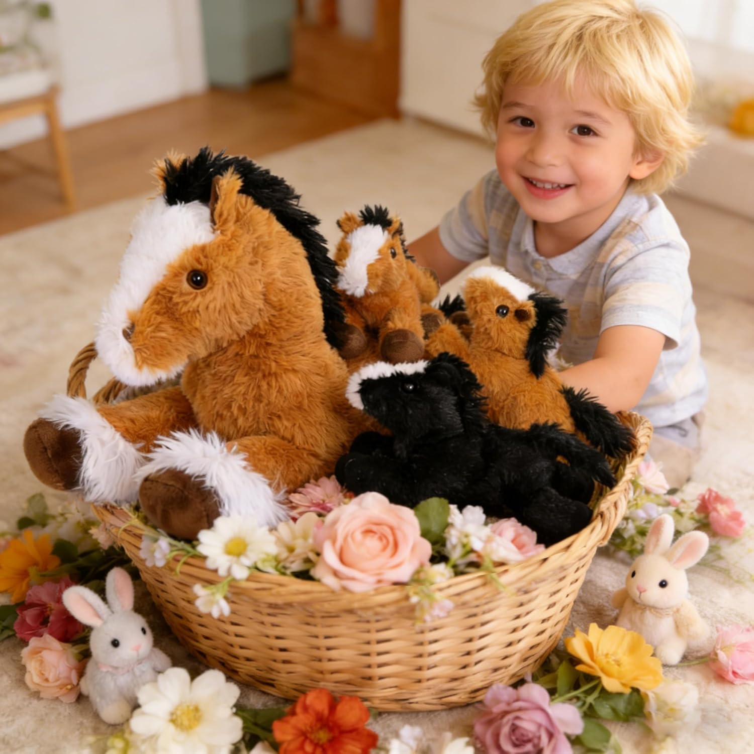 MaoGoLan 4 Pcs Horse Plush Stuffed Animal,Large Stuffed Mommy Horse with Babies Pony Toys Plushies, Pony Stuffed Animal Bulk for Kids Christmas Birthday Gift 21 inches
