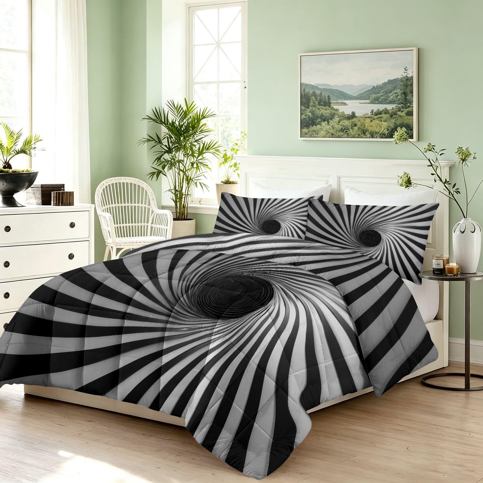 Kołdra bez poszewki 155 x 220 cm, 3-częściowa kołdra pikowana, minimalistyczna geometria, nadaje się do prania, antyalergiczna i oddychająca, całoroczna z 2 poszewkami na poduszki 80 x 80 cm, tunel