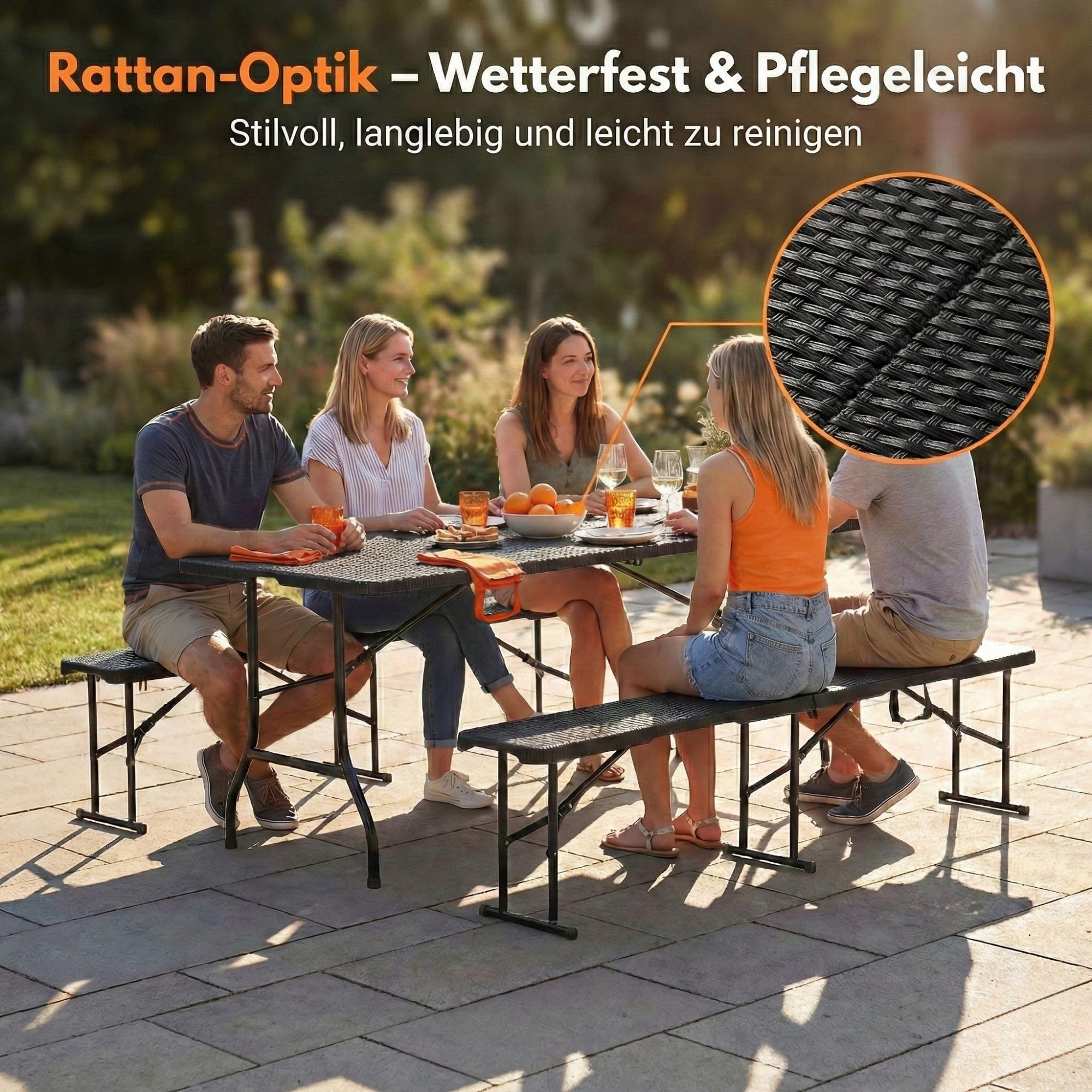 ALBATROS Bierzeltgarnitur 3-teilig klappbar | Stabiler Klapptisch 300 kg & 2 Bierbank 500 kg | Biertischgarnitur für 10 Personen | Camping Tisch Outdoor | Biertisch 182 cm | Garten Möbel Set
