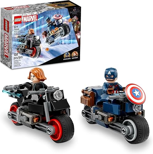 LEGO Marvel Black Widow & Captain America Motorcycles 76260 - Juguete para construir para niños de 6 a 8 años, juego de Marvel basado en la era de