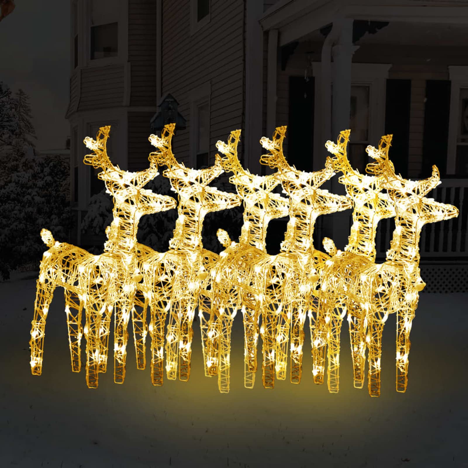 Renne di Natale 6 pz Bianco Caldo 240 LED in Acrilico,Slitta e Renne Luminose con LED a Pile per Interni ed Esterni