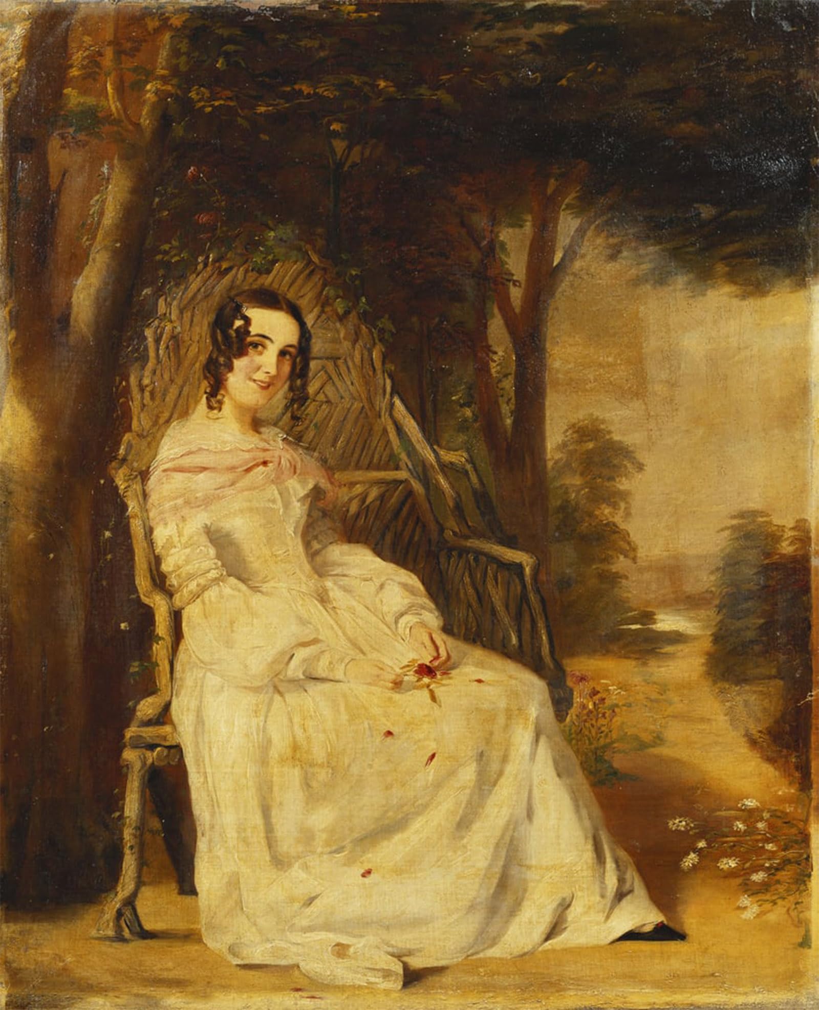 SERENDIPITP Vintage Wall Art Canvas Nordic Poster Canvas Print Picture Portrait of Mary Freer Seated Small on a Garden Seat by William Powell Frith Wall Art Poster for Home Decor 60x90cm