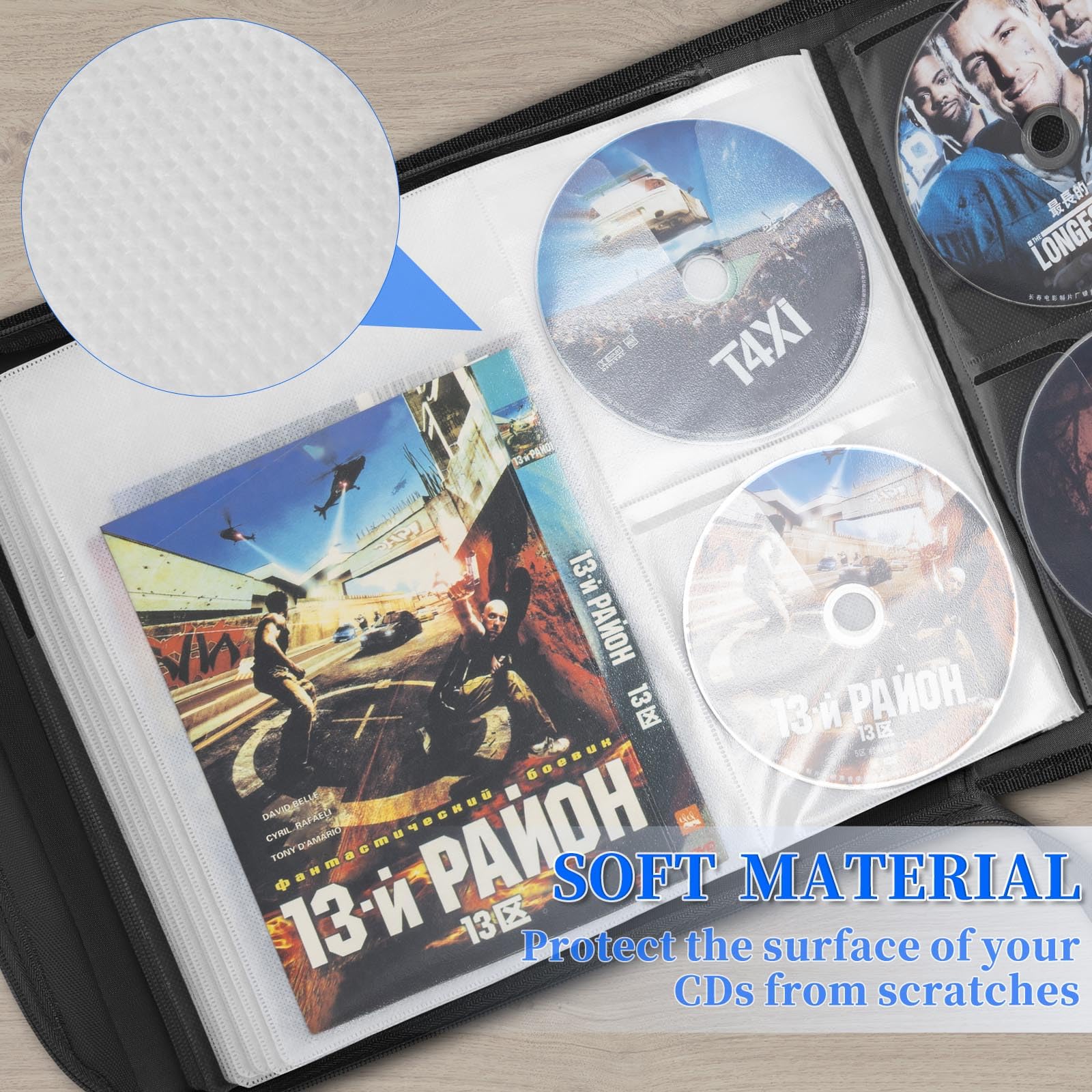 AKOZLIN DVD CD Aufbewahrungsbox, 200 Disk-Einheiten, 100 Booklet-Taschen | Extra breite Titelblätter, Tragbarer Binderhalter, Brieftasche, Schützende Film-Medien-Aufbewahrung