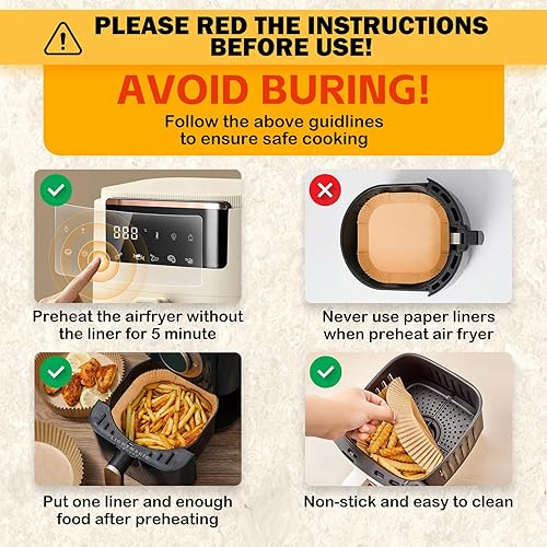 Miniatura 5 de 375 forros de papel para freidora de aire, cuadrados de 8 pulgadas, desechables, papel pergamino resistente para freidora de aire de 5 a 8 cuartos
