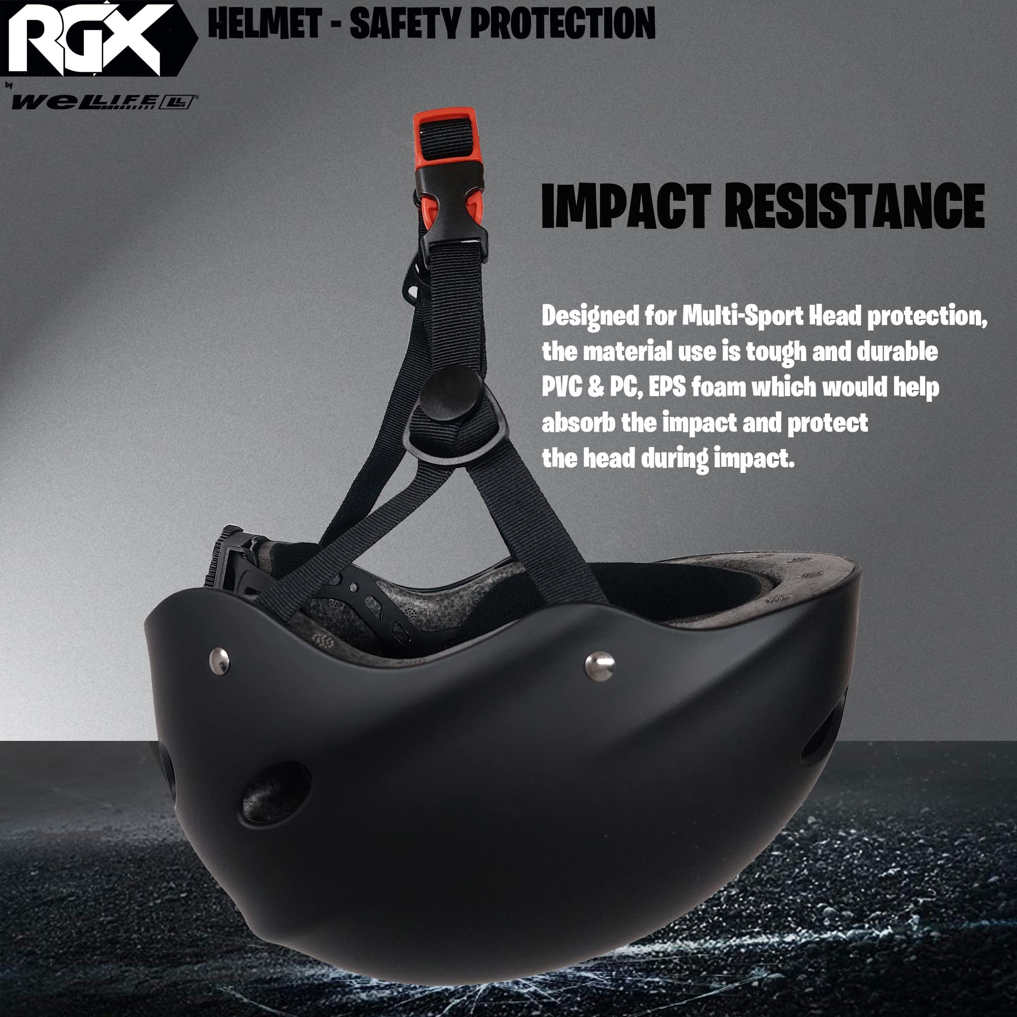 WeLLIFE Casco Regolabile per Bambini e Ragazzi - Protezione Elmetto Nero RGX adatto per Skateboard, Bici, Pattini Sicurezza Ideale Multi-Sport Leggero e Sicuro