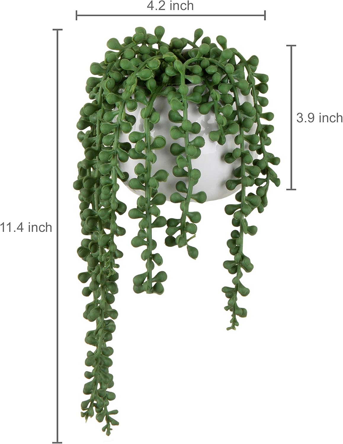 MyGift Artificial Faux String of Pearls Plants in White Ceramic Wall Hanging Planter Pot with Jute Rope, Set of 2 - Image 5