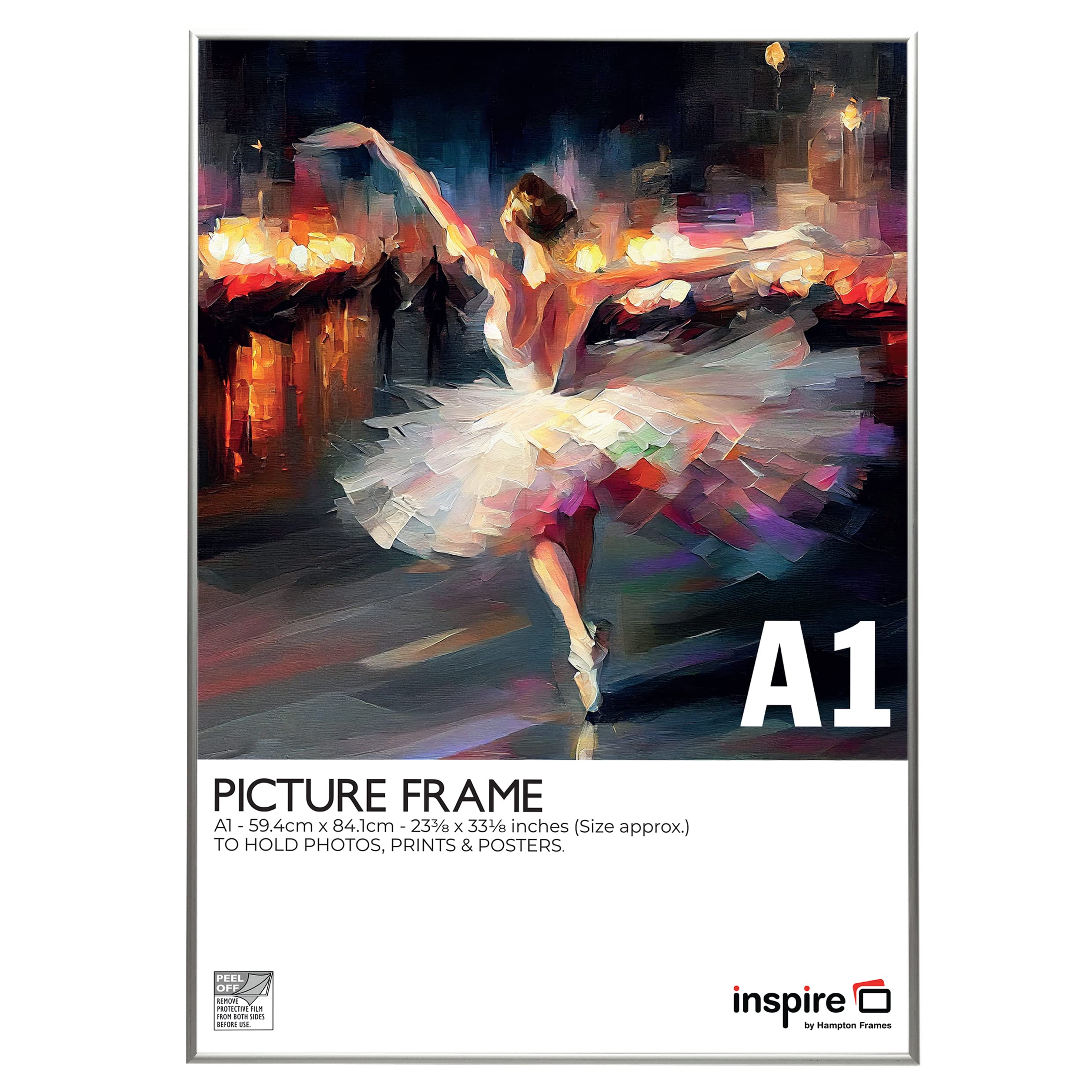 Inspire By Hampton ALUMINIUM A1 (59x84cm) Silver Poster Certificate Frame Acrylic (Non-Glass) IBHPAAFA1BX-PK1