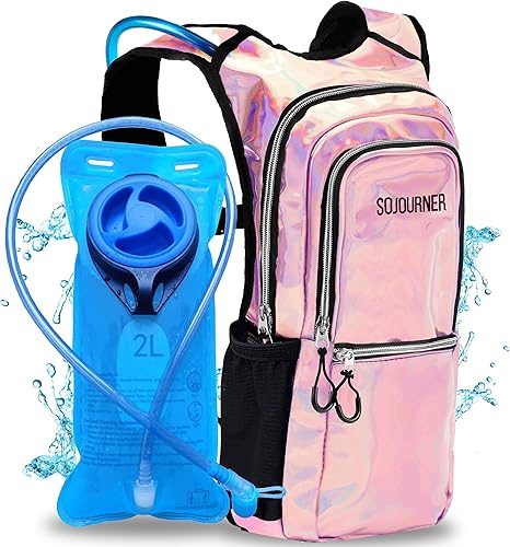 SoJourner Bags, Rave Hydration Pack - Bolsa de agua de 2L incluida, para festivales, raves, senderismo, ciclismo, fiestas, escalada, carrera y más