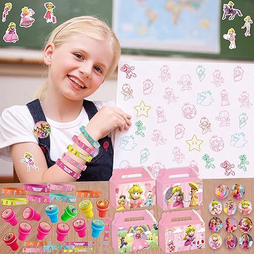 Miniatura 5 de WOOACME Recuerdo de fiesta de princesa melocotón, 110 piezas de suministros de fiesta de melocotón de princesa incluyen alfileres de botón,