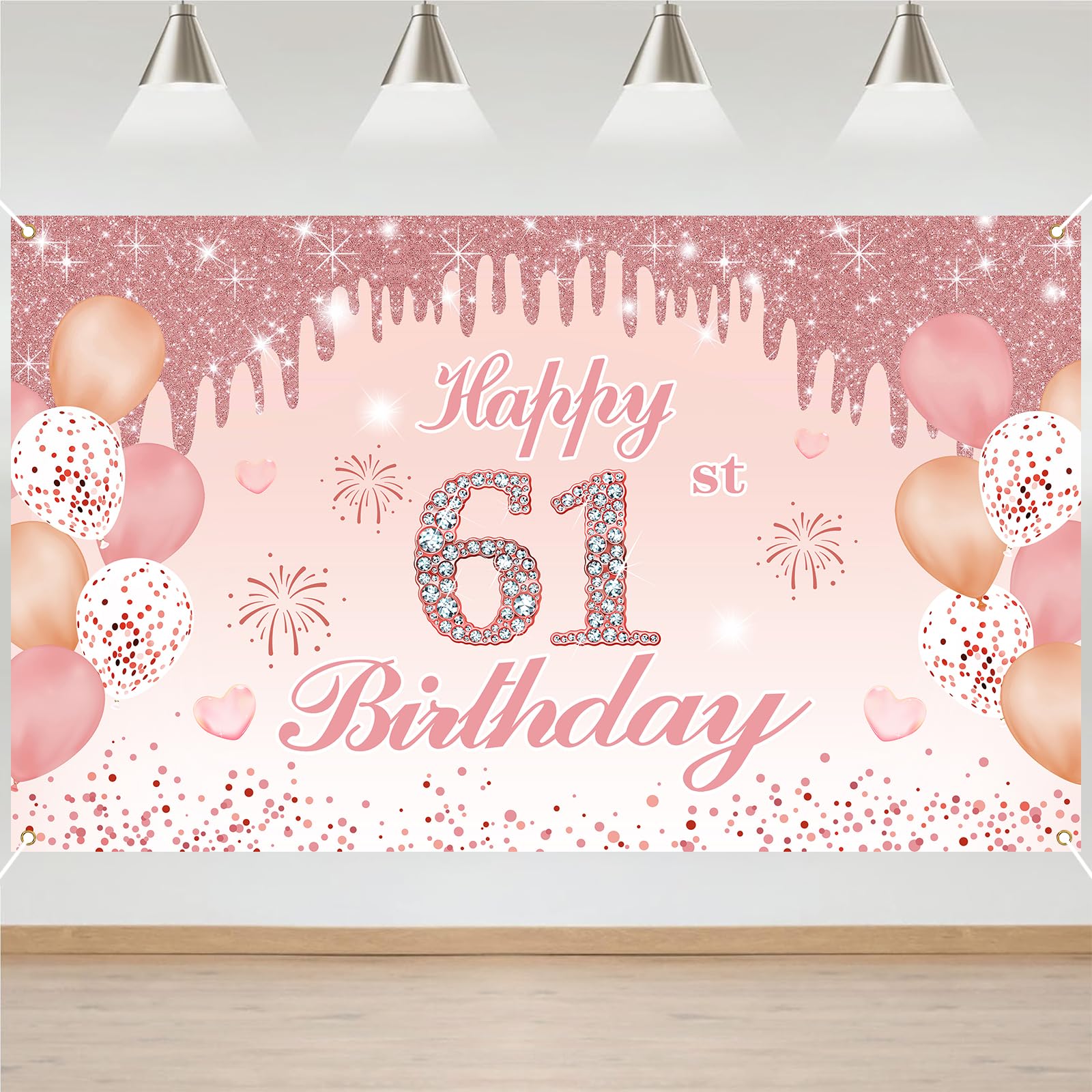 61st Birthday Decorations Door Banner Pink Happy Birthday Banner for Party Backdrop for Women Home Outdoor Cover Party Decoration Supplies Poster — image 1