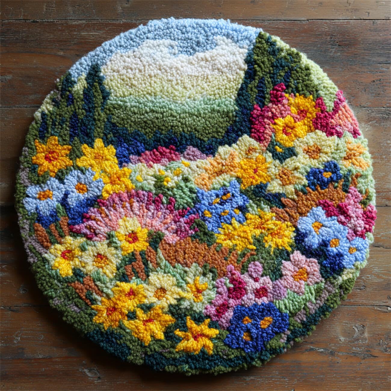 Kitquiver Latch Hook Kit Rug Colorful Flowers 50x50cm