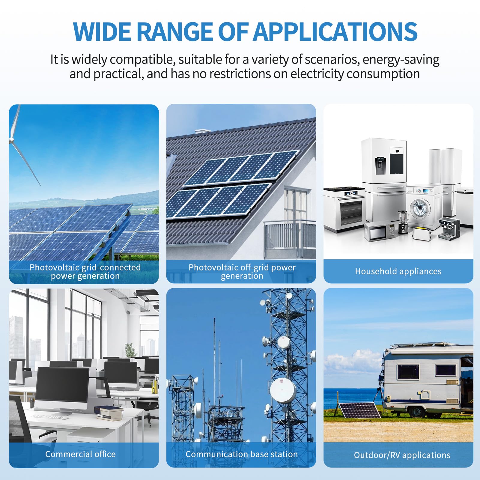 DATOUBOSS Inverter solare ibrido da 11 KW, 48 V, inverter sinusoidale puro con regolatore di carica solare da 150 A, supporta funzionamento senza batteria, sistema di protezione BMS, per batterie al