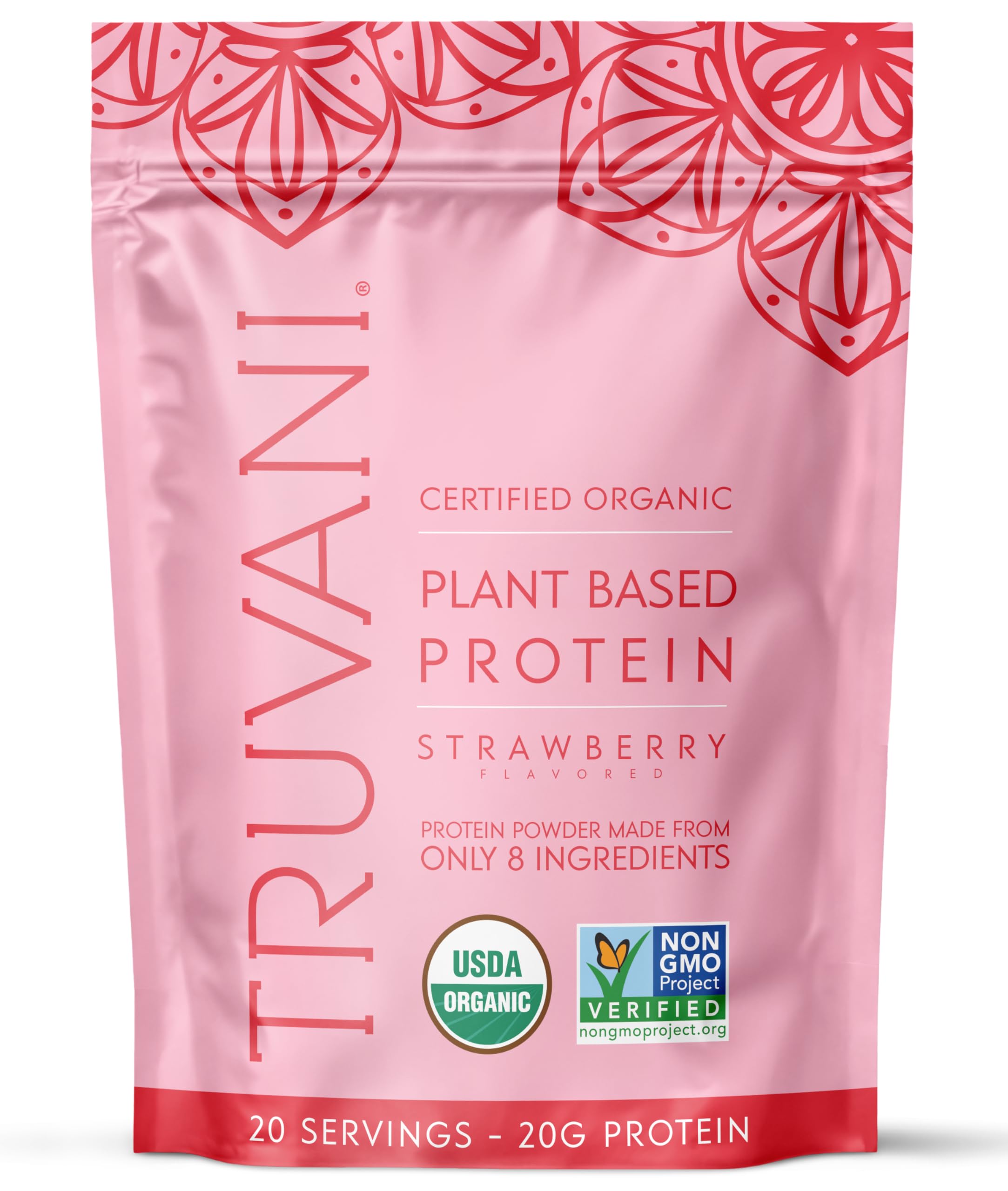 Truvani Vegan Pea Protein Powder | Strawberry | 20g Organic Plant Based Protein | 20 Servings | Keto | Gluten & Dairy Free | Low Carb | No Added Sugar