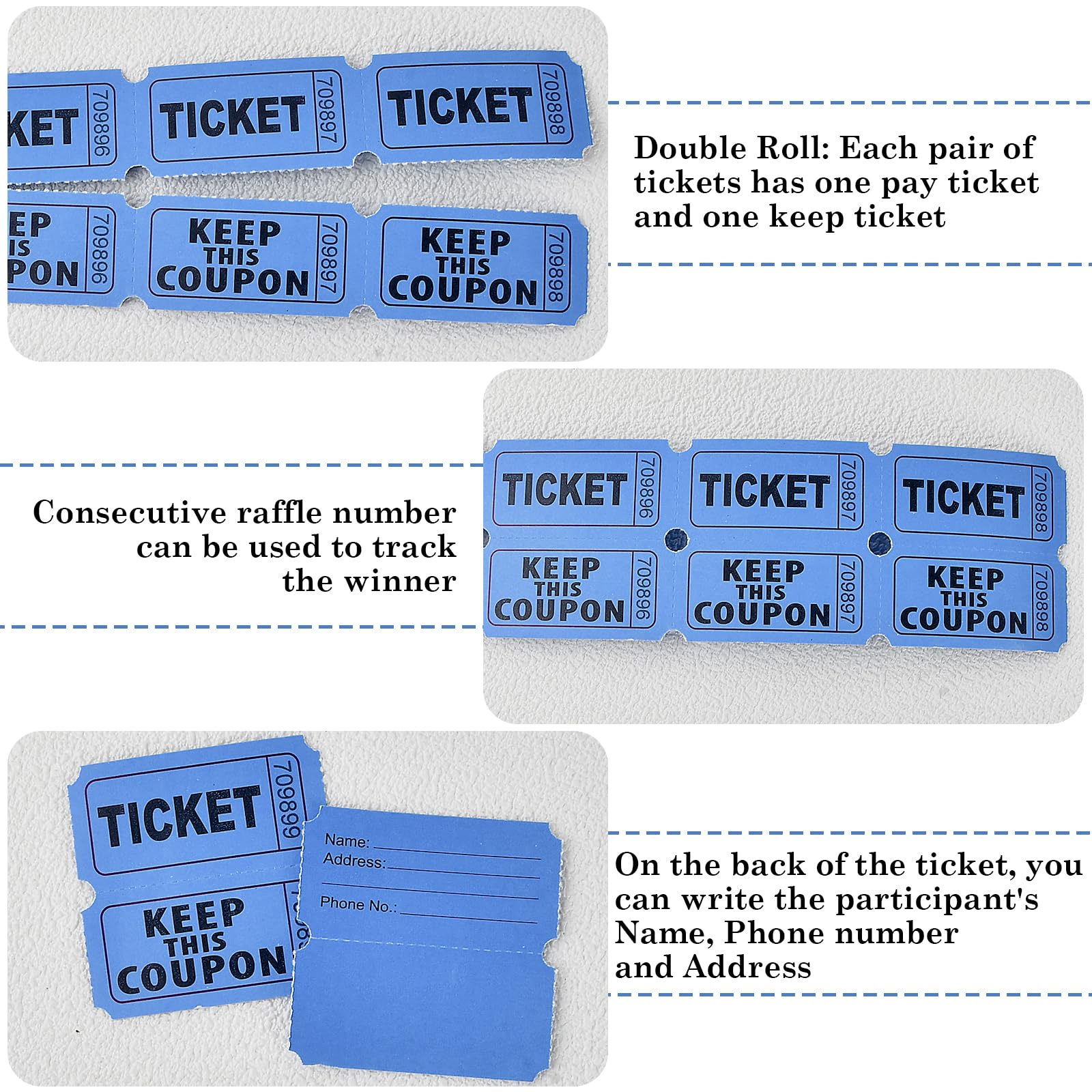 Rouleau De 1000 Billets De Tombola (500 Paires) - Numérotés Consécutivement, Rouge/bleu, Dos Inscriptible - Pour événements, Loteries
