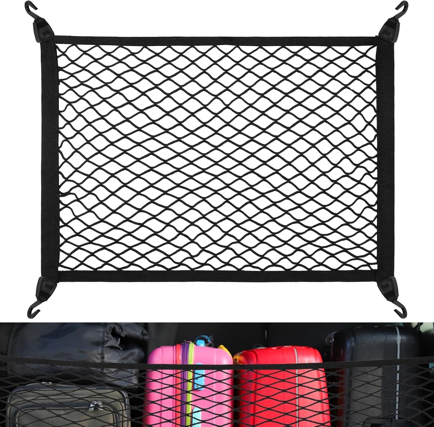 R-timer 1 Pcs Cargo Net for Skoda Enyaq iV 5A I 2021-2024, Trunk Organiser Elastic Mesh Luggage Carrier, Heavy Duty Storage Netting(80×60cm)