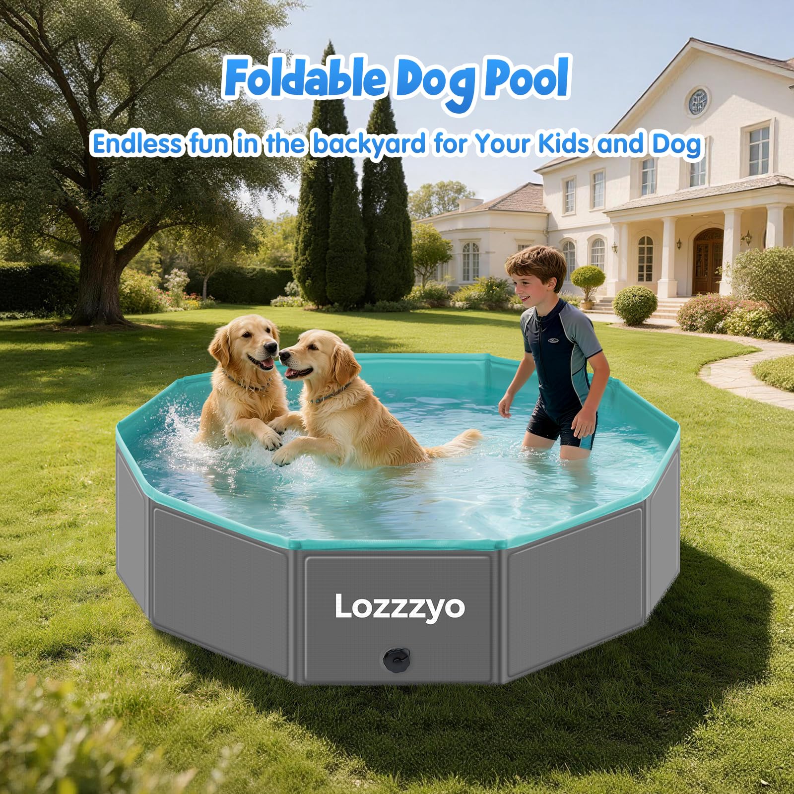 Piscina Plegable para Perros y Niños, Piscina Portátil de PVC Grueso Antideslizante con Válvula de Drenaje, Piscina Perros Grandes y Niños para Jardín, Terraza, Playa y Camping (120 * 30CM)