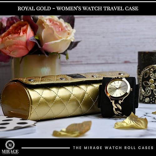 Miniatura 5 de Estuche de viaje para reloj para mujer, 3 cajas de reloj para almacenamiento y vitrina, rollo de reloj Mirage para mujer, oro real, acabado