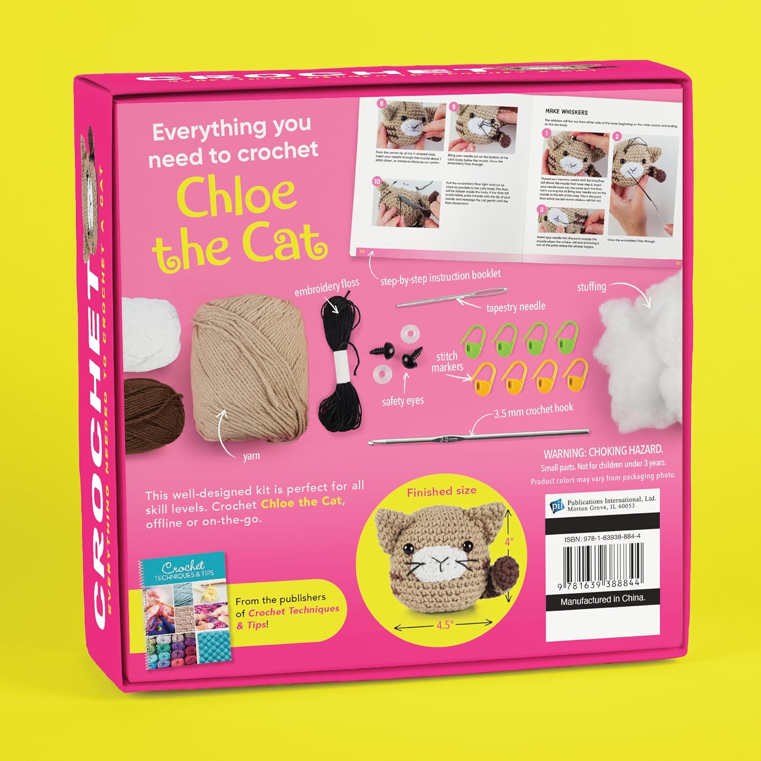 PIL Crochet Kit for Beginners - Chloe the Cat Amigurumi - Yarn, Hook, Safety Eyes, Stuffing & Illustrated Booklet | Make a Stuffed Cat | Craft Gift for Ages 10 and Up - Kids, Teens & Adults