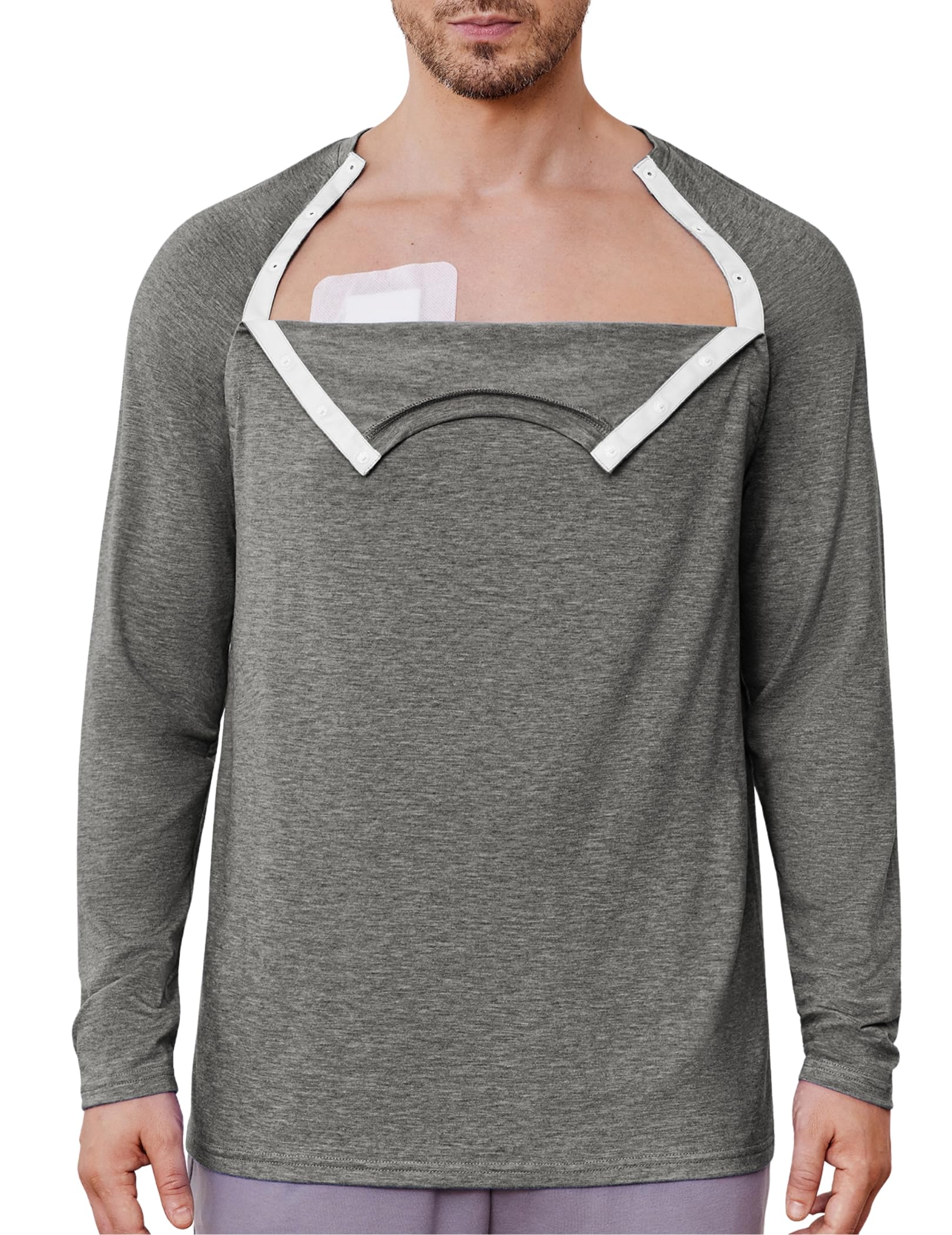 Deyeek Chemo Port Shirts for Men Side Snap Long Sleeve Port Access Shirts