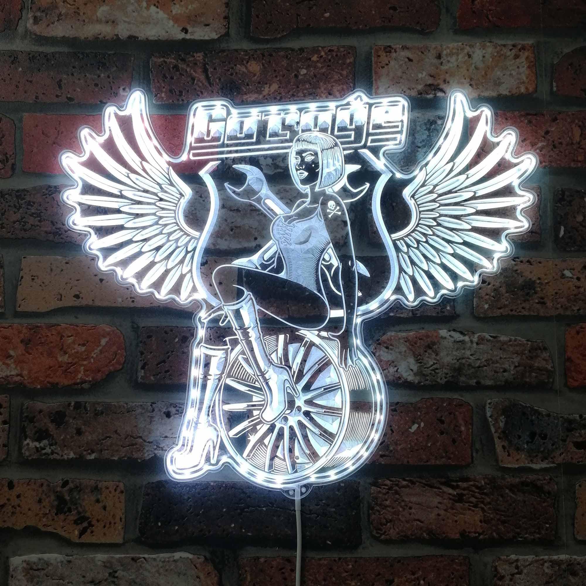 ADVPRO Sexy Wing Girl Sitting on Wheel Rim Pin Up RGB Dynamic Glam LED Sign - Cut-to-Edge Shape - Smart 3D Wall Decoration - Multicolor Dynamic Signage st06s22-fnd-i0329-c