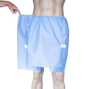 Disposable Urology and Colonoscopy Exam Shorts XL/3XL 50 Count Blue SMS Open-Access Flap Design Elastic Waist Fluid-Resistant Latex-Free Made in USA DG