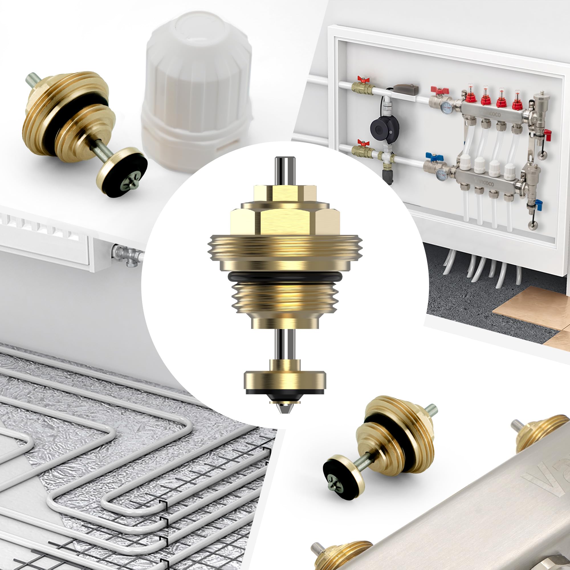 VANCOCO 10 inserti per valvola G1/2 per distributore M30 × 1,5 mm, collettore di riscaldamento a pavimento per attuatore UFH, perno di ritorno in ottone, nucleo della valvola del collettore e