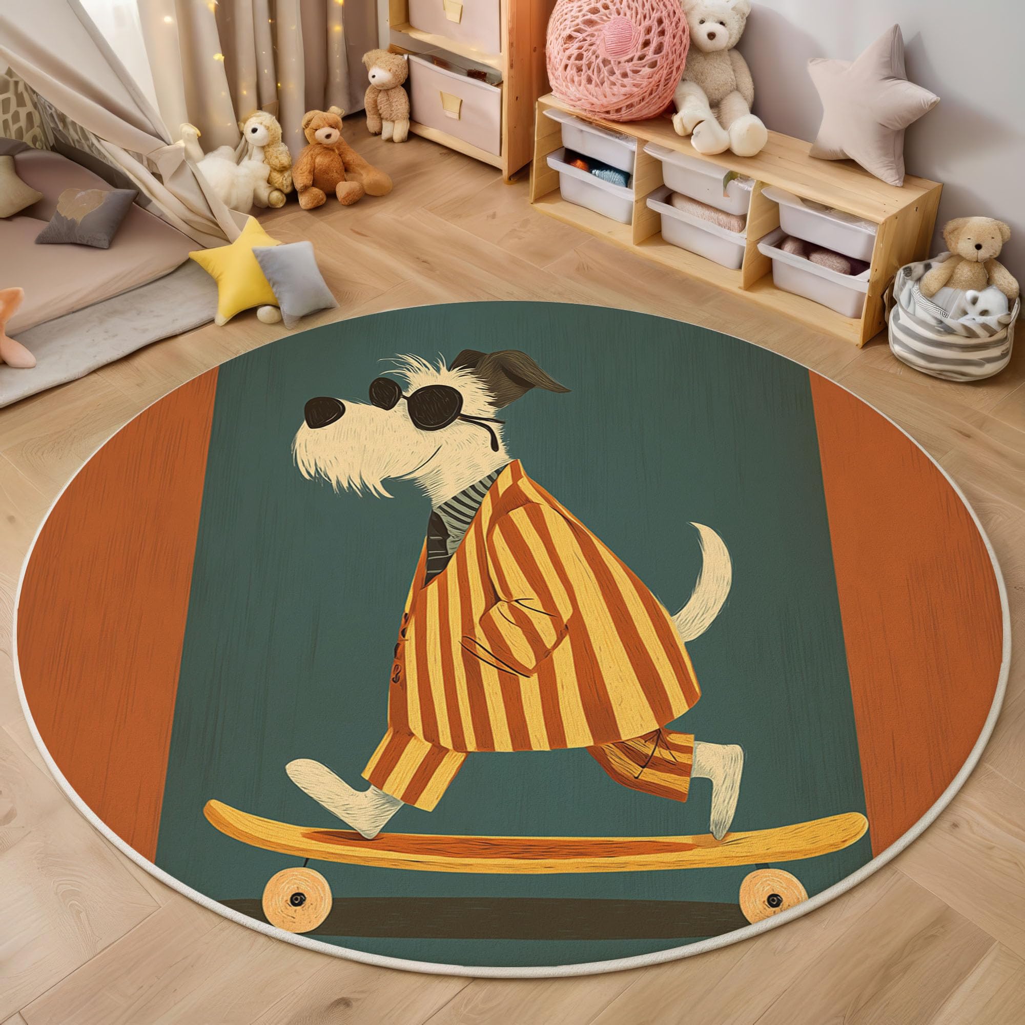 Tapis pour enfant rond 160cm doux et fin pour chambre de fille et salon