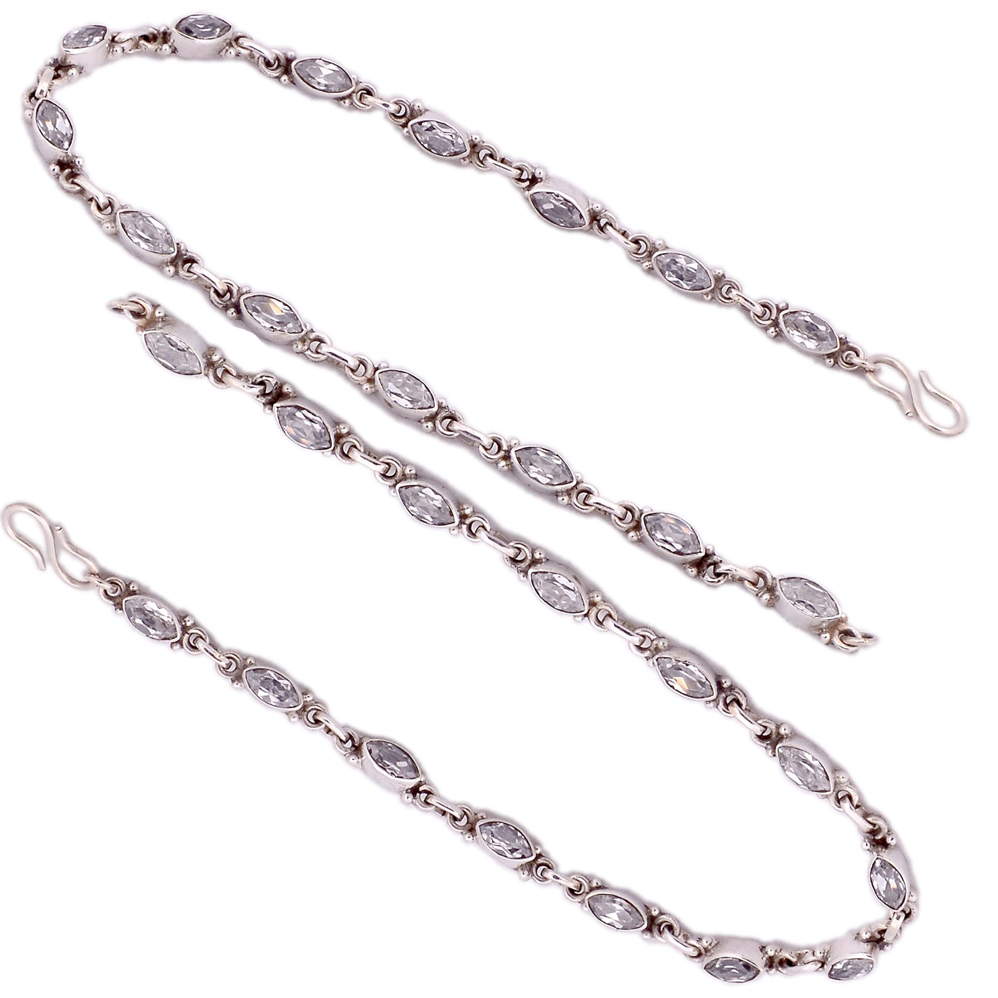 Women Peenzone 92.5-925 Sterling Silver Handmade Cup Setting Cubic Zirconia Ad Marquise Shape Stone Anklets Festival Wedding Anniversary-image-27