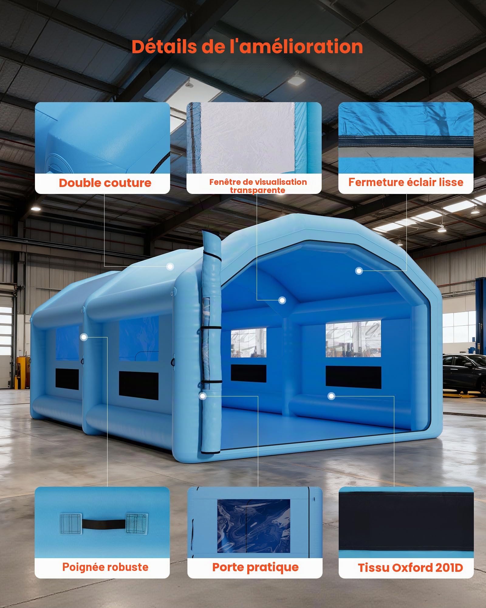 VEVOR Cabine de Peinture Gonflable 10x6x4 m, Tente de Pulvérisation pour Voiture avec Ventilateurs de 950 W et 1100 W et Système de Filtration d'air, Toit Rond, pour Garage Atelier Automobile