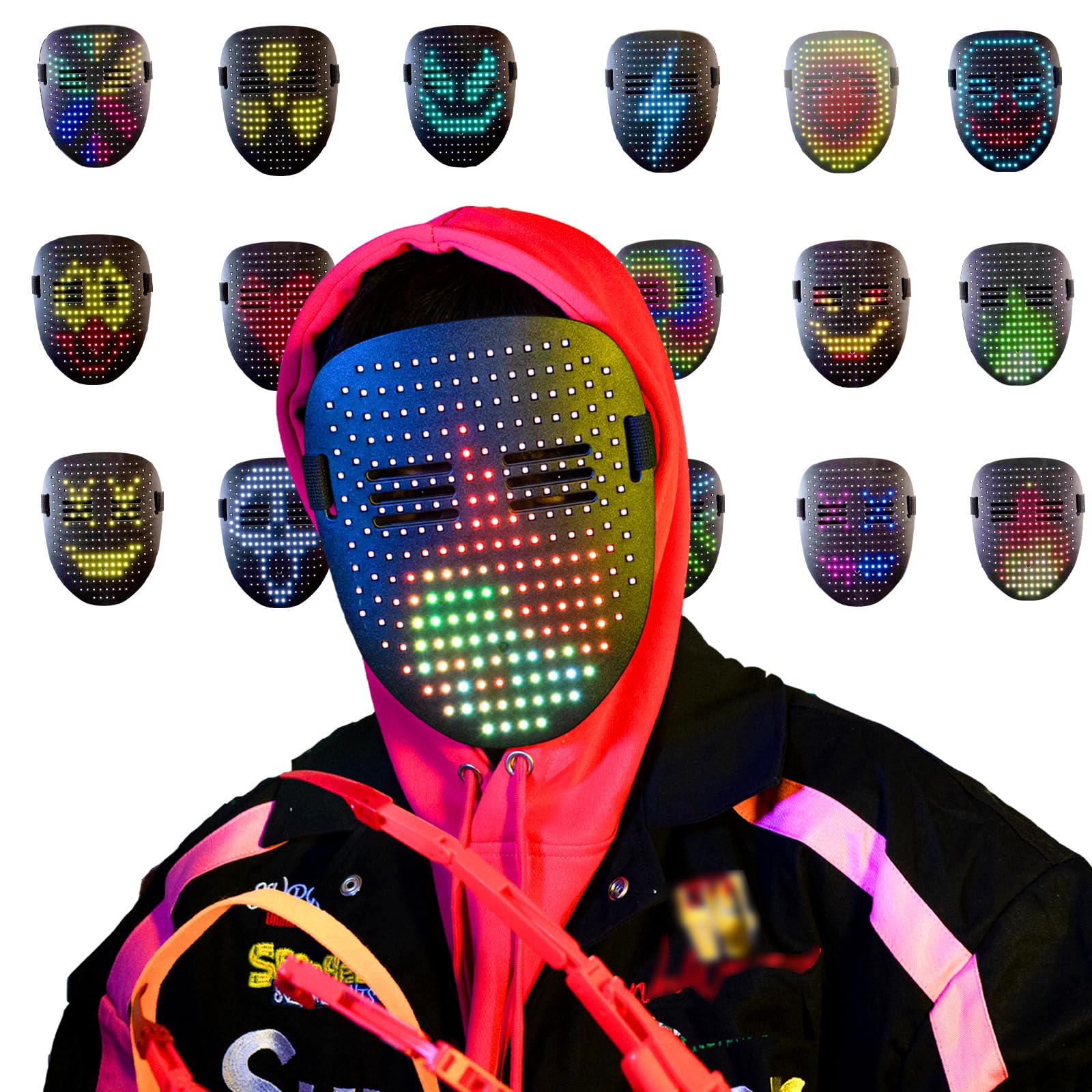 Magoog LED Mask for Kids Adults Halloween LED Gift Mask with Gesture Sensor 50 Face Options