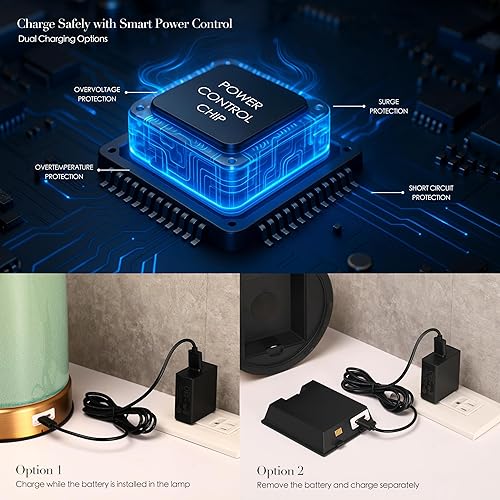 Miniatura 4 de O'Bright Dune - Lámpara de mesa alimentada por batería, lámpara de cerámica inalámbrica recargable, tamaño completo de 19.5 pulgadas de altura,