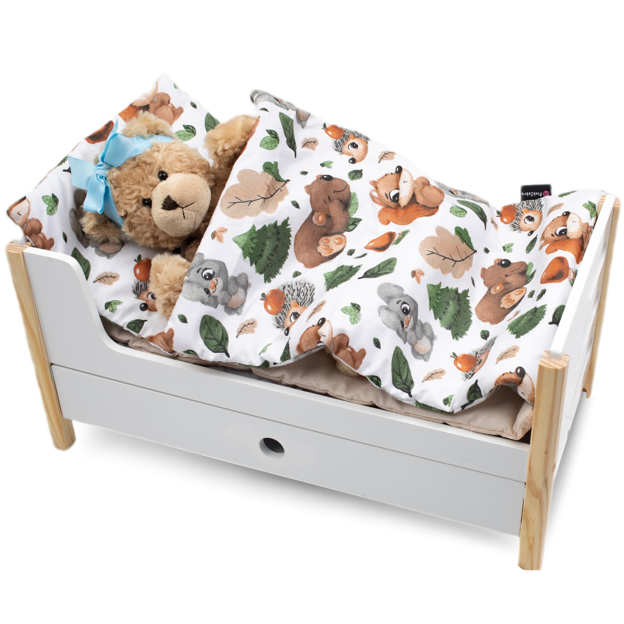 PinkZebra Biancheria da letto per bambole fino a 48 cm, 3 pezzi, coperta + cuscino + materasso, biancheria da letto per bambole con materasso, biancheria da letto in cotone per letto delle bambole
