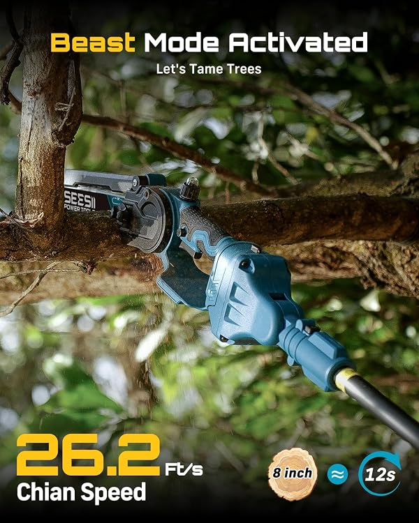SEESII 2 in 1 Cordless 8 inch Pole Saw & Mini Chainsaw with 2 Battery, Power Electric Polesaw for Tree Trimming, Chain Saw with Extension Pole, Limb Branch Cutter Pruner P8 Ace by Seesii - Image 7