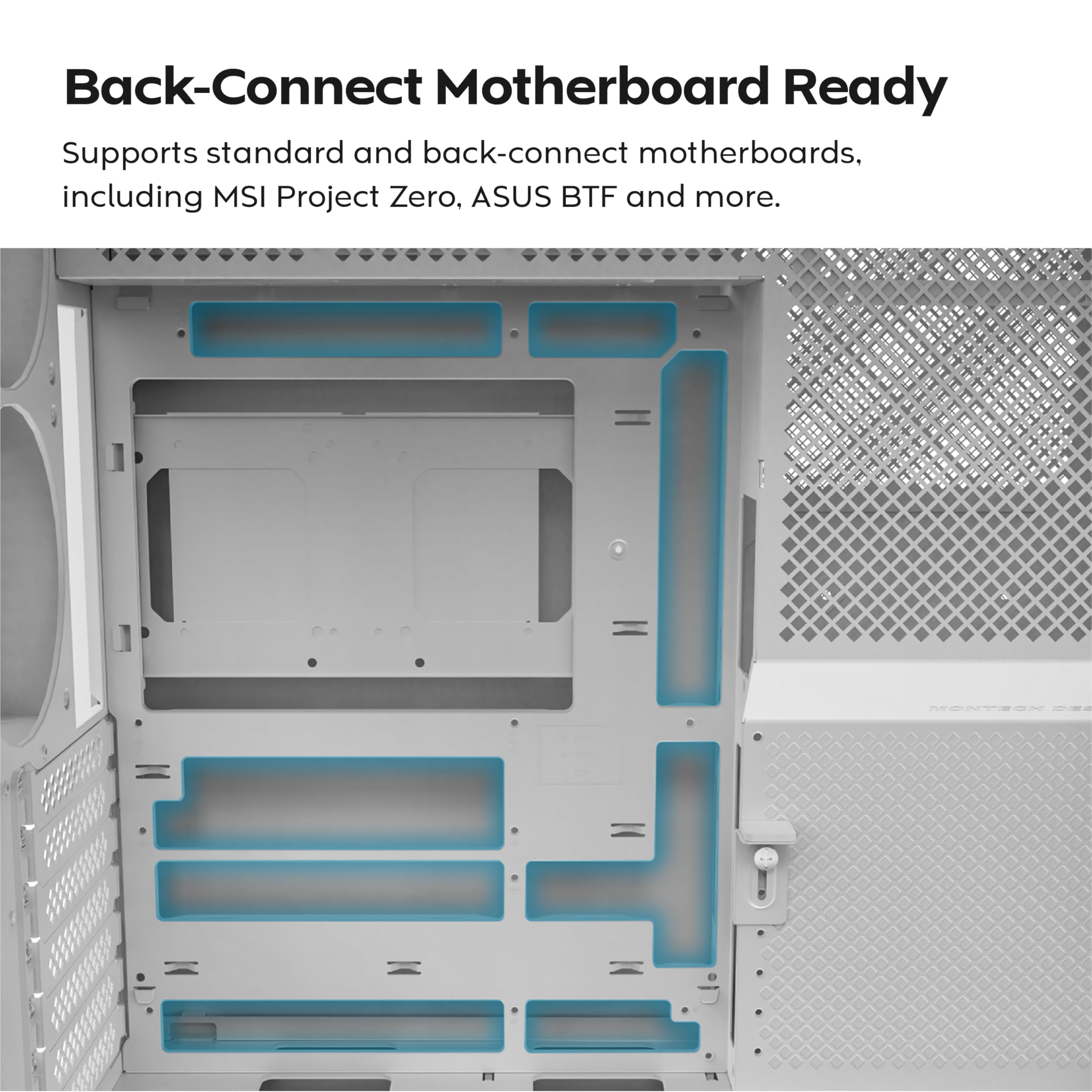 MONTECH HS01 Pro, ATX Mid-Tower PC Case, Gaming PC, High-Airflow, Reversible Layout, Mesh Front Panel, 5X ARGB PWM Fan Pre-Installed, Sink-in Design, Toolless Panels, White