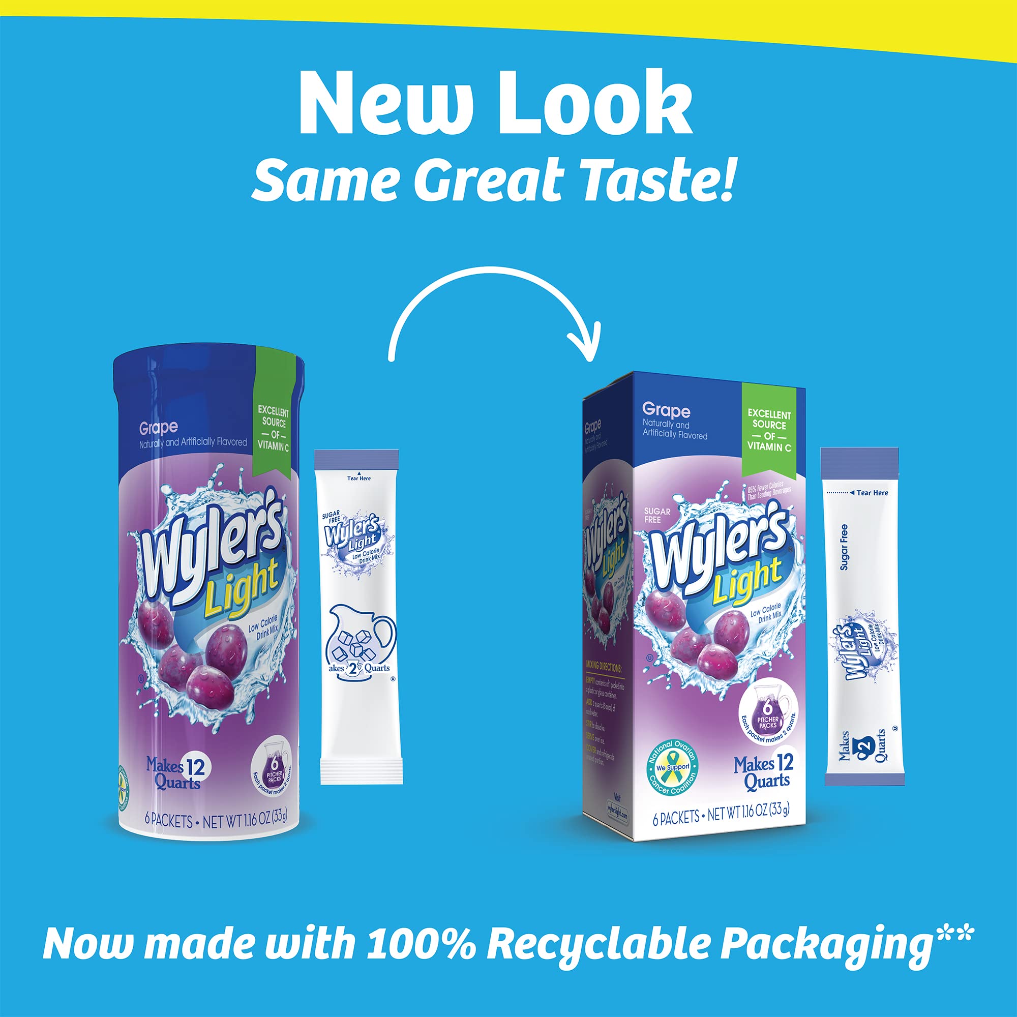 Wyler's Light Brocca per acqua, mix di bevande, uva, 36 pacchetti
