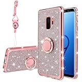 TSAYGFK for Samsung Galaxy S9 Case, Galaxy S9 Case for Women Glitter Crystal Soft Stylish Clear TPU Luxury Cute Protective Cover with Kickstand Strap for Samsung Galaxy S9 Case (2018) (Glitter Rose)