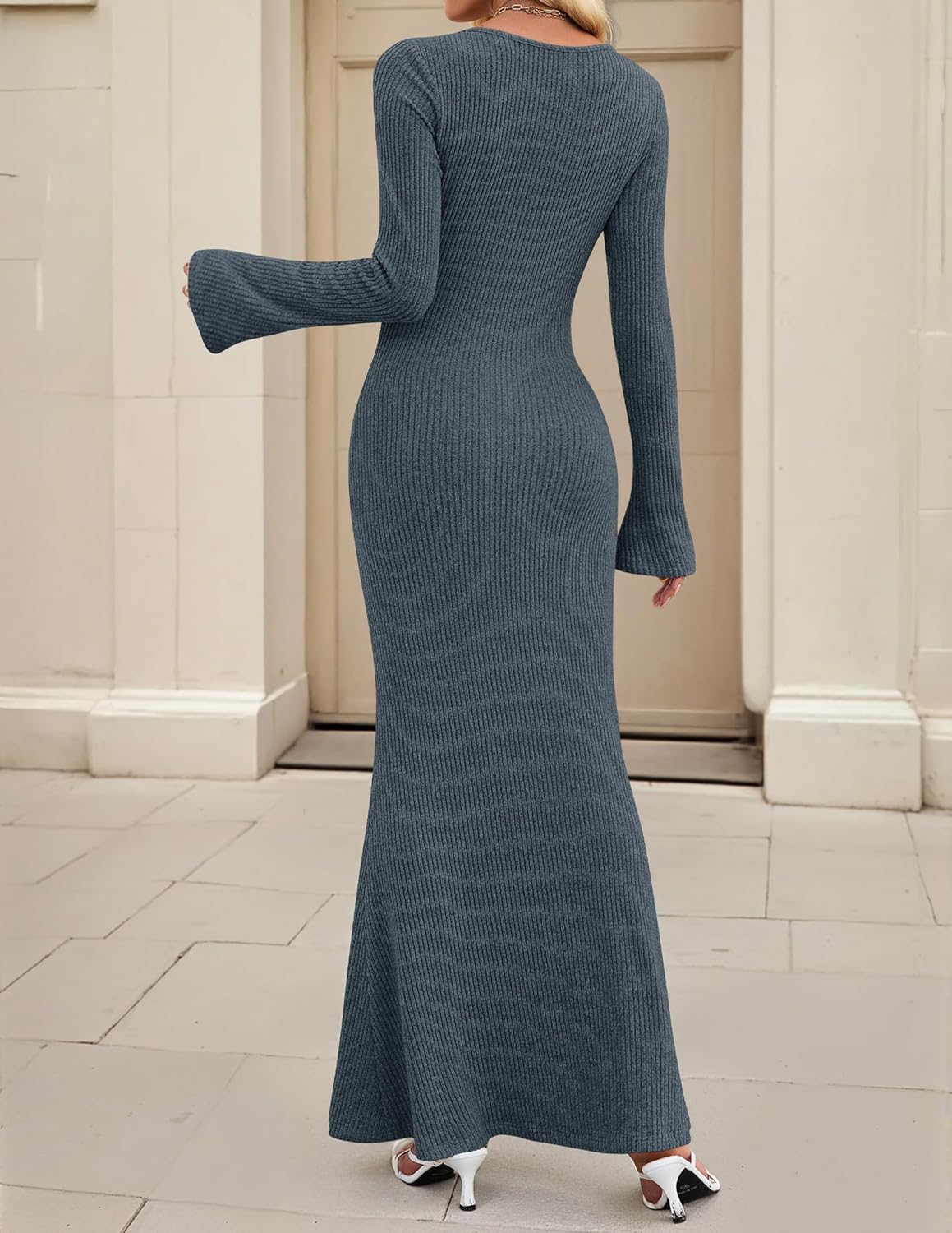 ZESICA Women's 2026 Fall Bodycon Sweater Dress Long Sleeve Boat Neck Ribbed Knit Wedding Guest Cocktail Maxi Dresses - Image 4