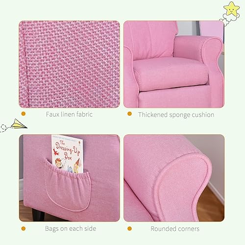 Miniatura 6 de Qaba Kids Recliner Chair Children Sofa Angle Adjustable Single Lounger Armchair Gaming Chair with Footrest 2 Side Pockets for 3-5 Years, Light Pink