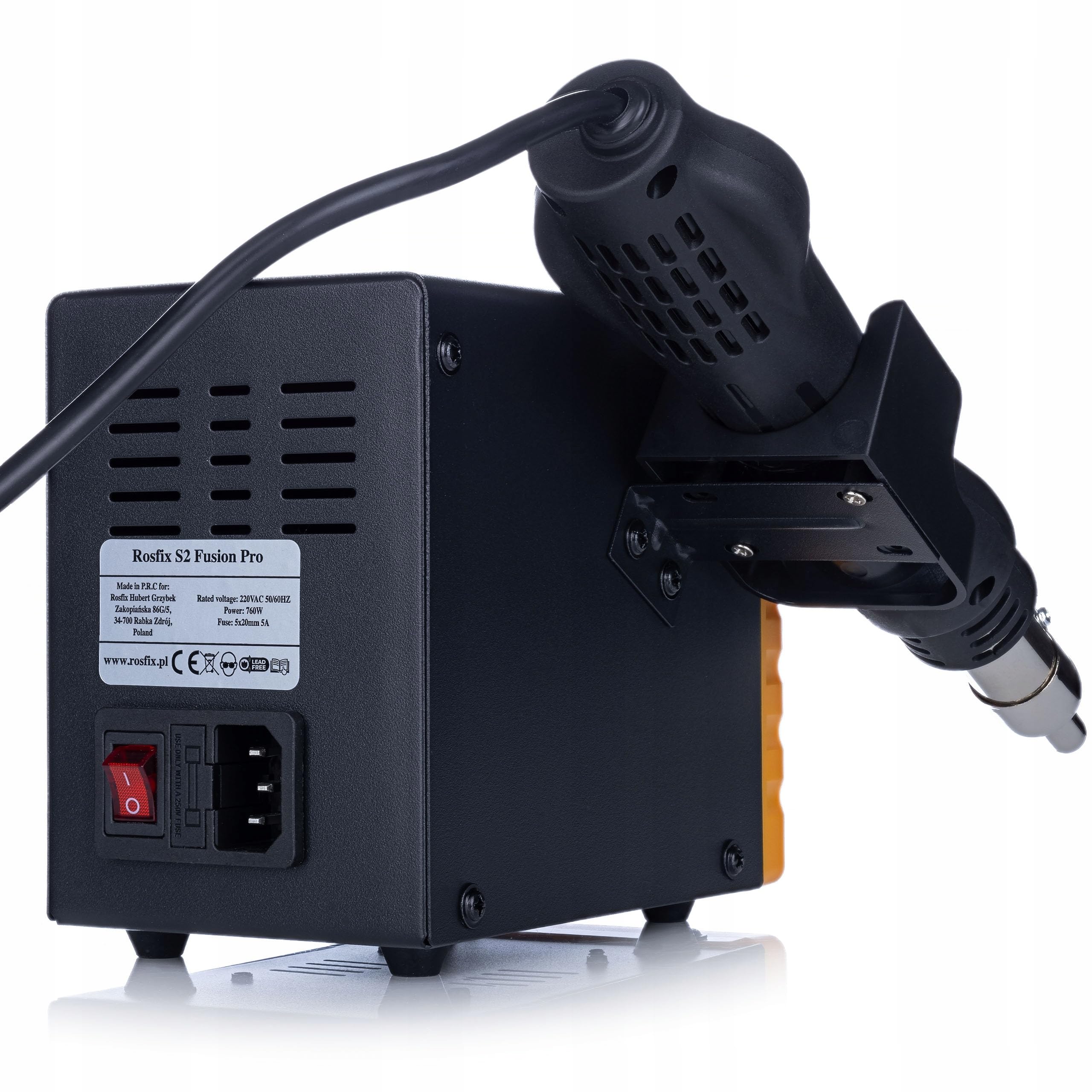 Stacja lutownicza Rosfix S2 Fusion Pro 2 w 1 Hot Air i lutownica 760 W LCD ESD 100-480°C, 16 akcesoriów, organizer, spawarka do tworzyw sztucznych, narzędzie do naprawy śrub