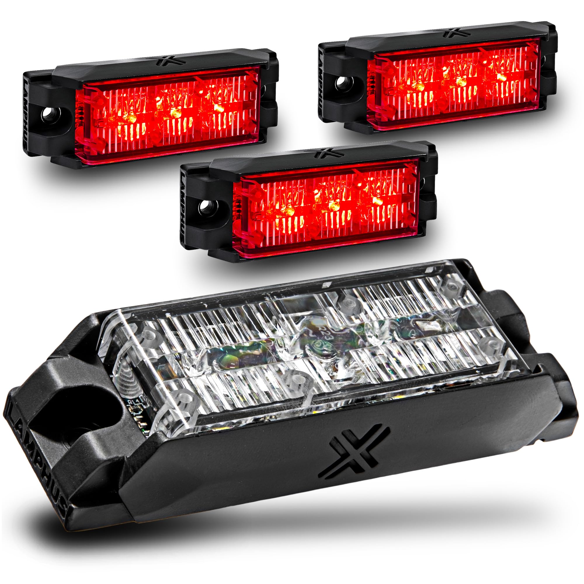 LAMPHUS NanoFlare 4pc 3W Red LED Police Grill Strobe Warning Lights, Trucks