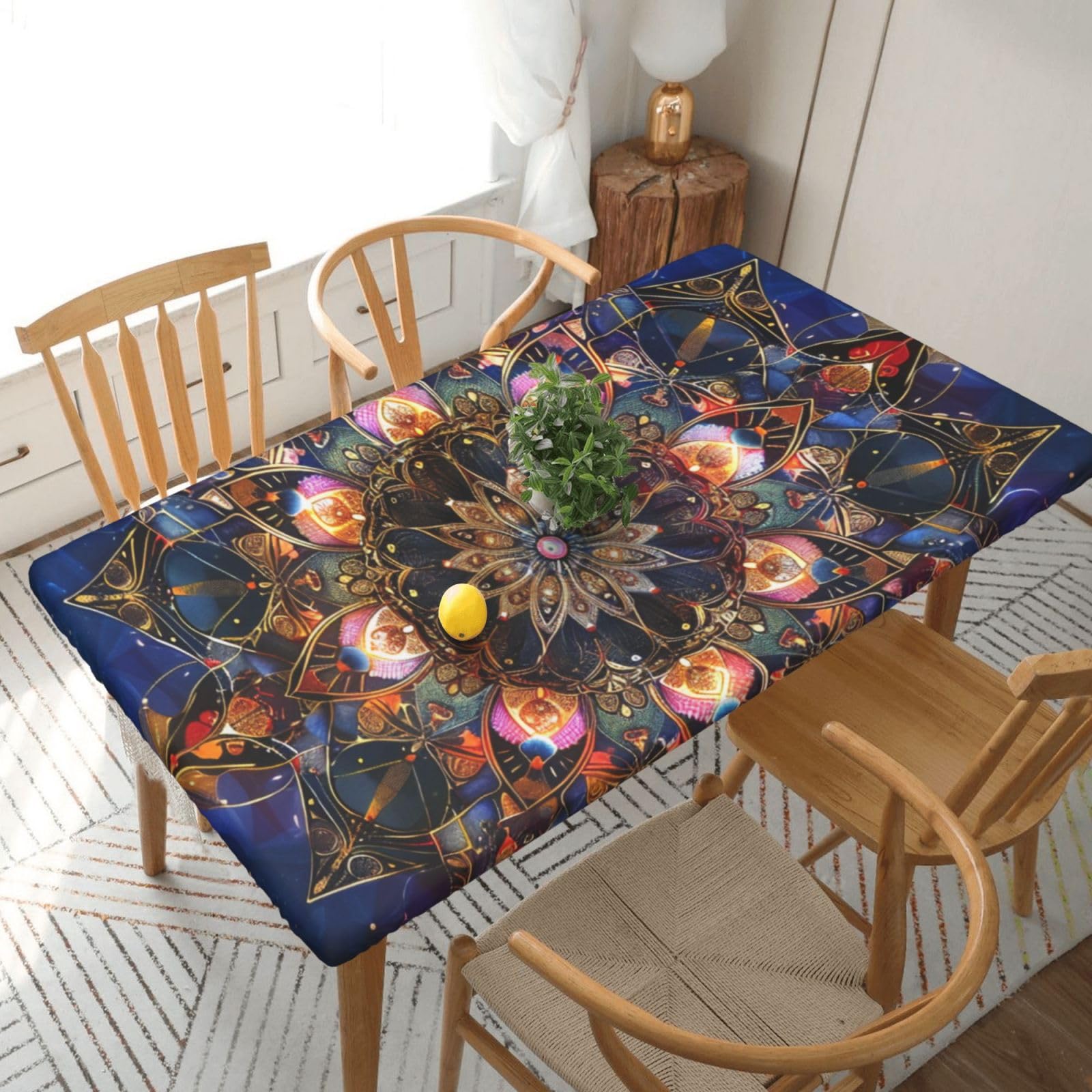 WPKJU Rectangle Mandala Art Printed Tablecloths 5ft Rectangular Table Covers Washable Polyester Decorative Table Cloth for Dining Table Picnic Wedding