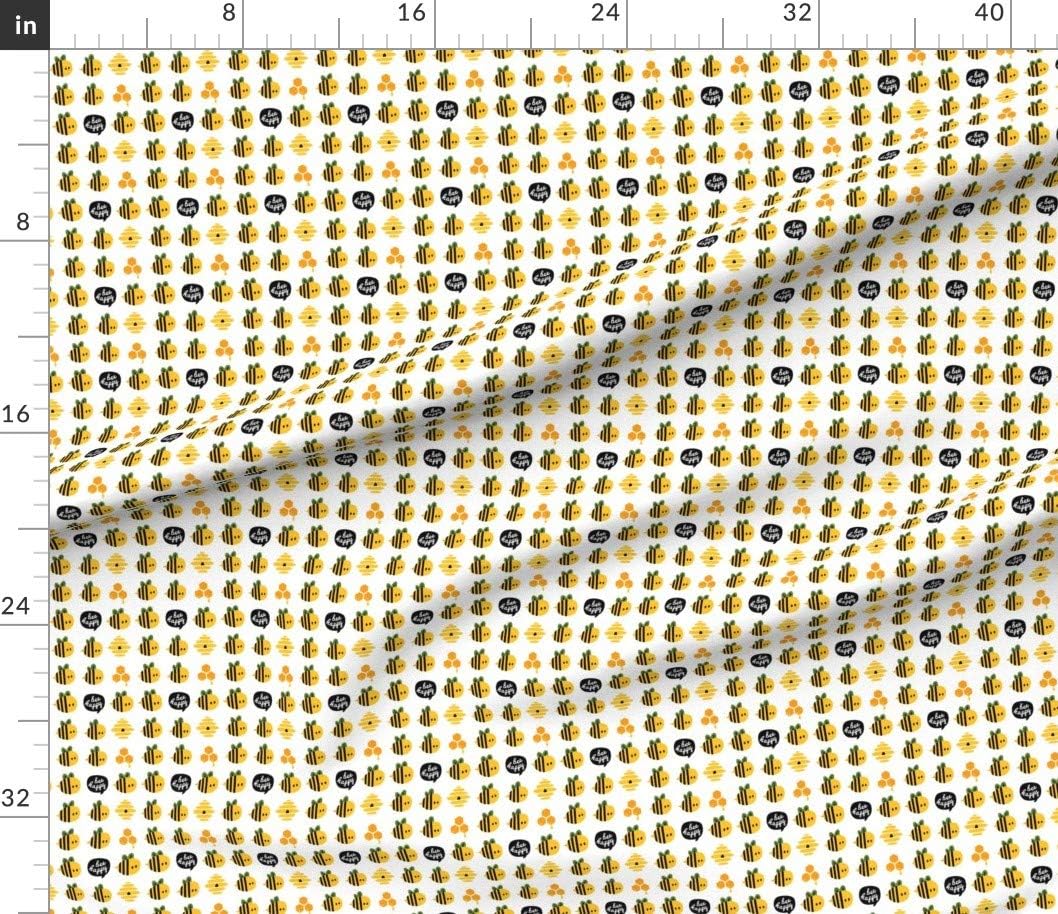 Spoonflower Fabric - Bee Happy Hive Honey Cartoon Funny Yellow Illustration Fantasy Insects Printed on Petal Signature Cotton Fabric by The Yard - Sewing Quilting Apparel Crafts Decor
