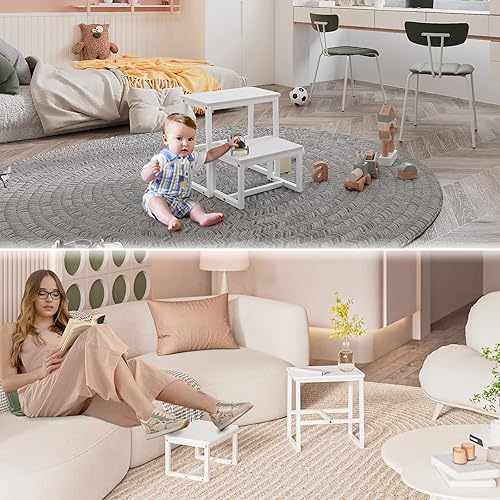 Miniatura 9 de iTsst Taburete de escalón para adultos y niños, soporta hasta 500 libras, 3 en 1, resistente taburete de dos pasos para Kichenbañocamas altas, marco