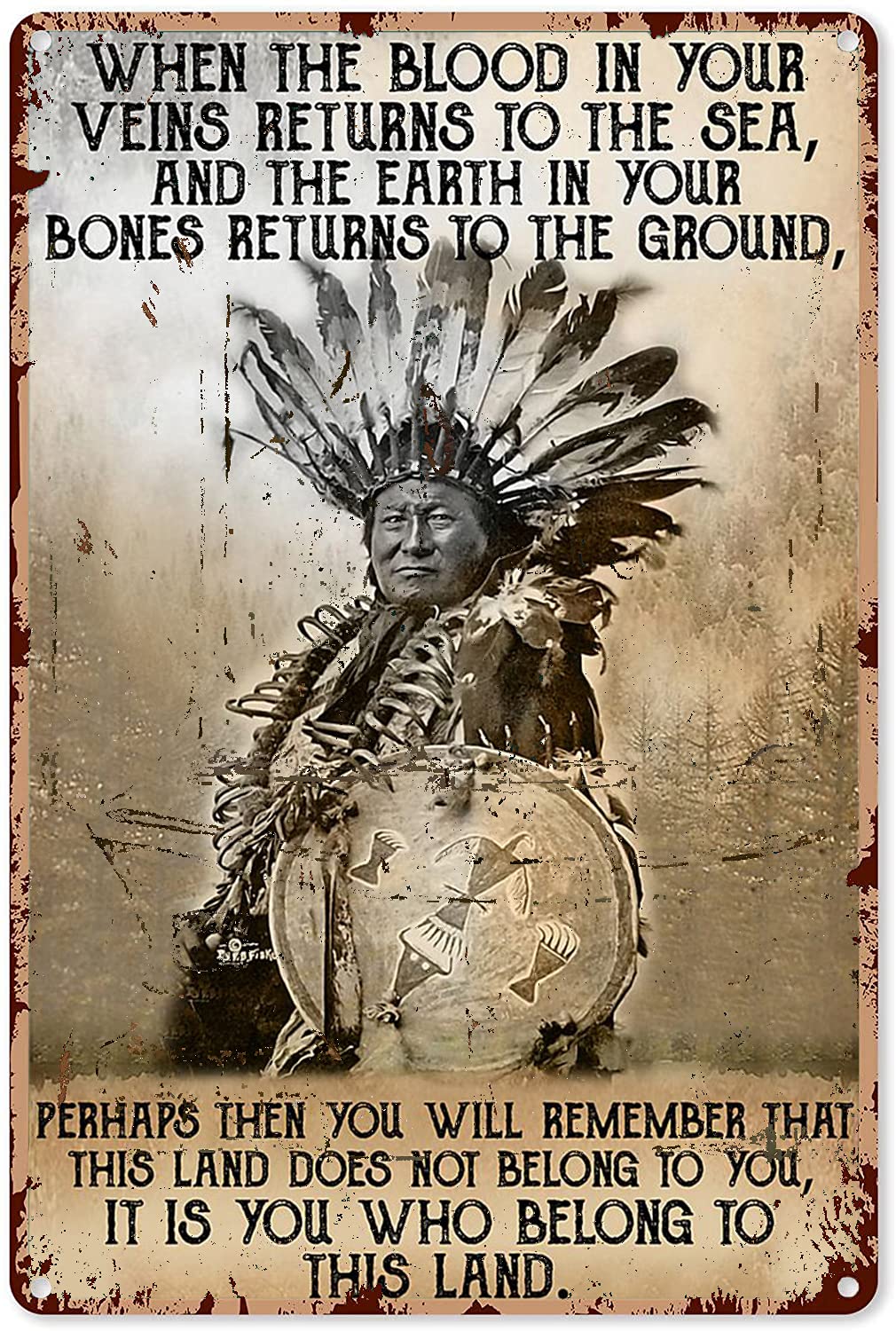 Xiddxu Retro Metal Tin Sign - Vintage Art Poster Vintage Native american Indian Poster Native americans Bar Cafe Pub Club Wall Decor Retro Vintage 8x12 Inch