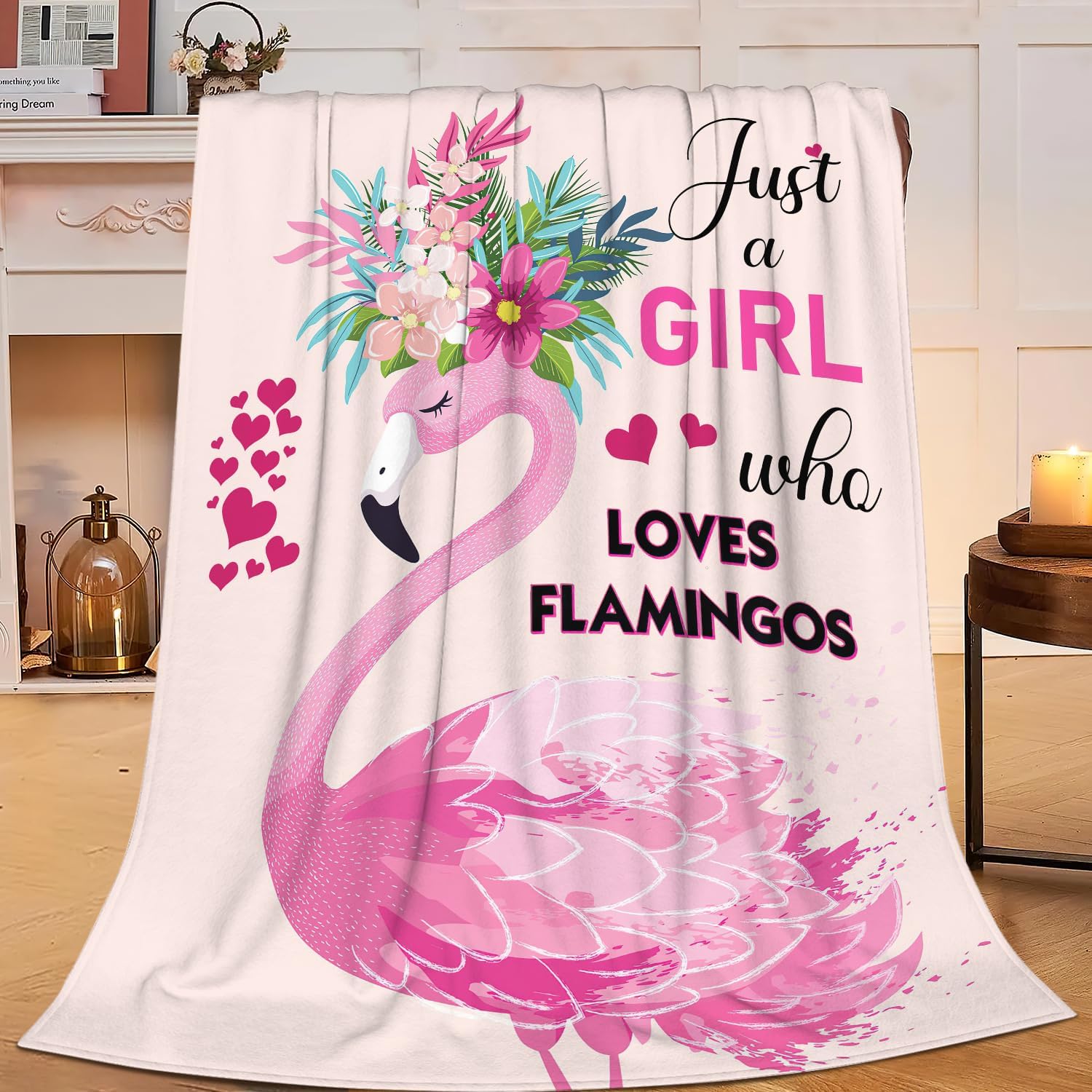 Just A Girl Who Loves Flamingos Blanket Cute Flamingo Decor Pink Throw Blanket Gifts for Girls Super Warm Soft Plush Lightweight Fleece Flannel Blanket Winter Bedding for Kids Women 50"X40" - Image 3